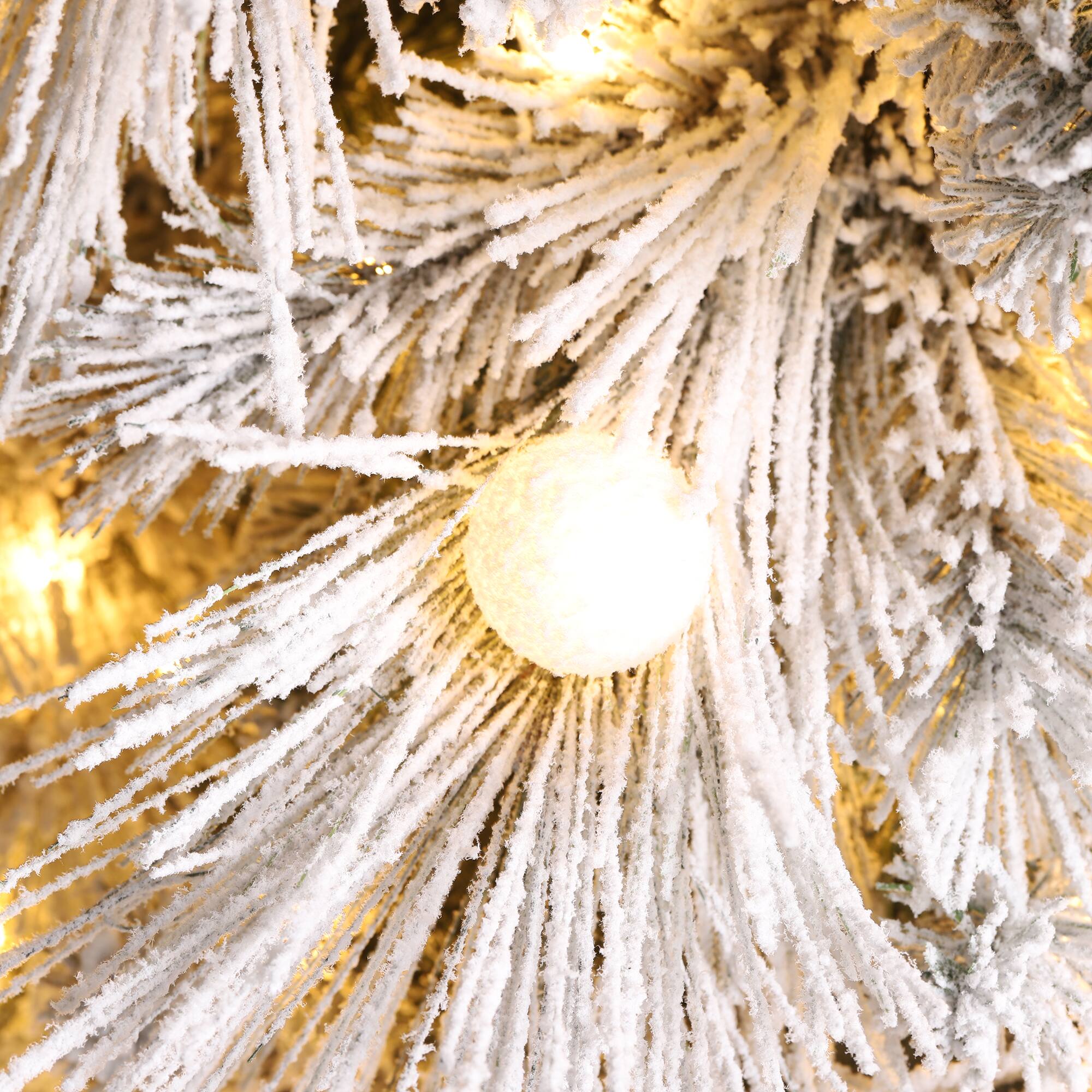 Glitzhome® 9ft Pre-Lit Flocked Full Pine Artificial Christmas Tree, Warm White LED Lights