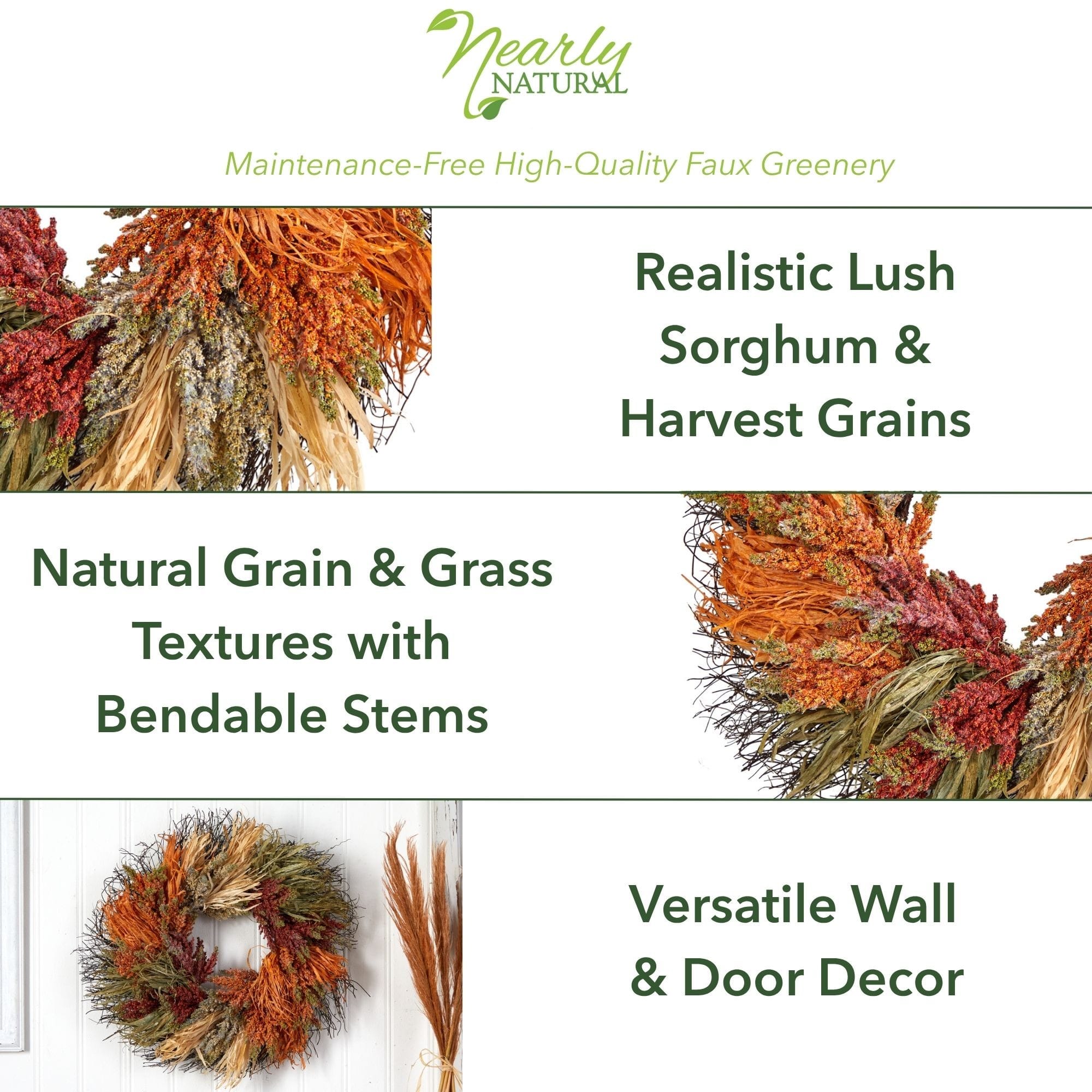 26&#x22; Sorghum Harvest Autumn Artificial Wreath