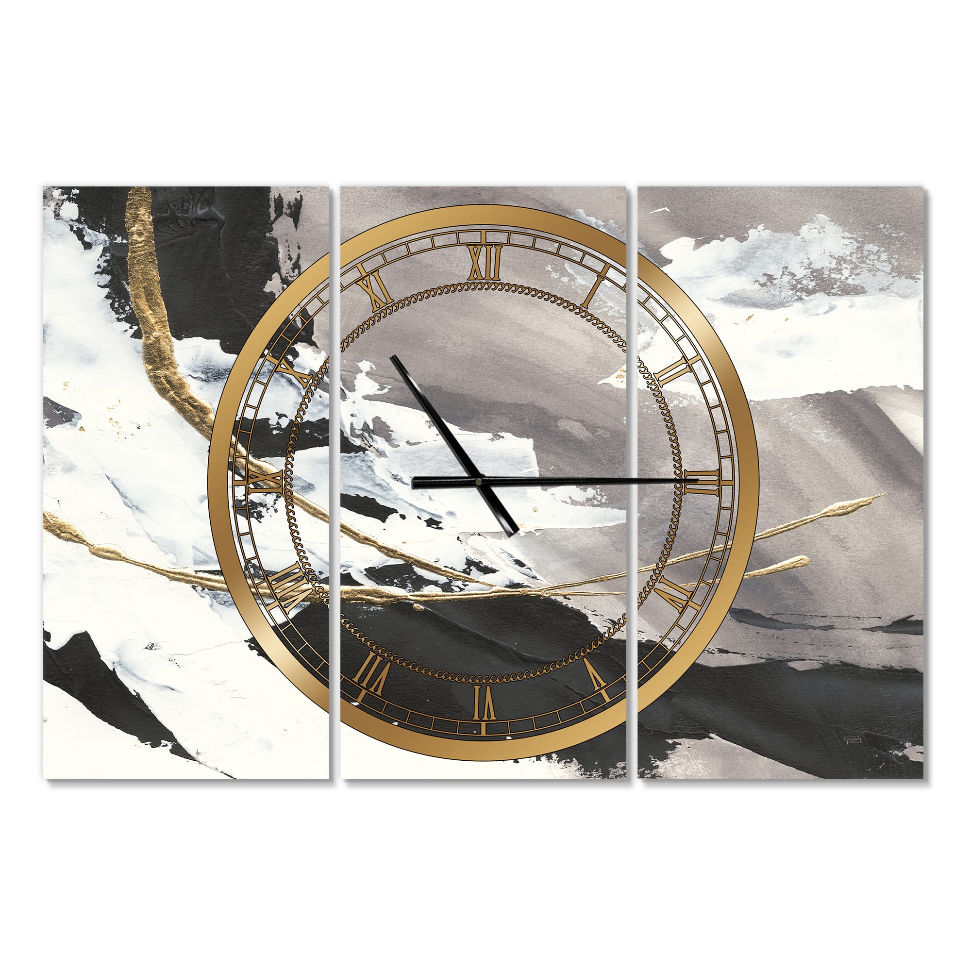 Designart Glam Painted Arcs II Modern 3 Panel Wall Clock