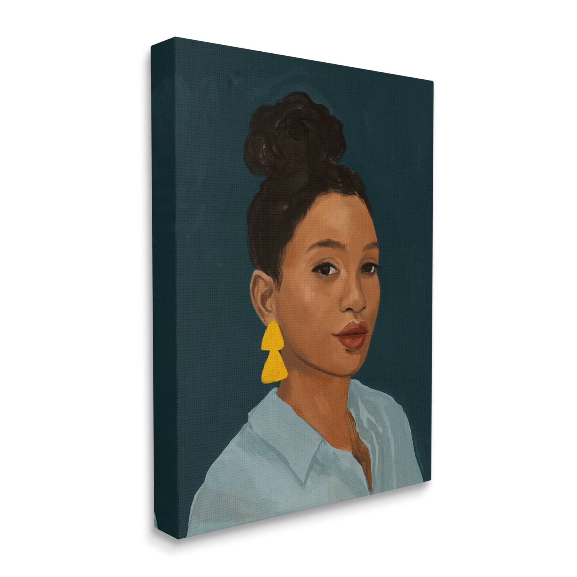 Stupell Industries Sophisticated Female Portrait With Yellow Triangle Earrings Canvas Wall Art