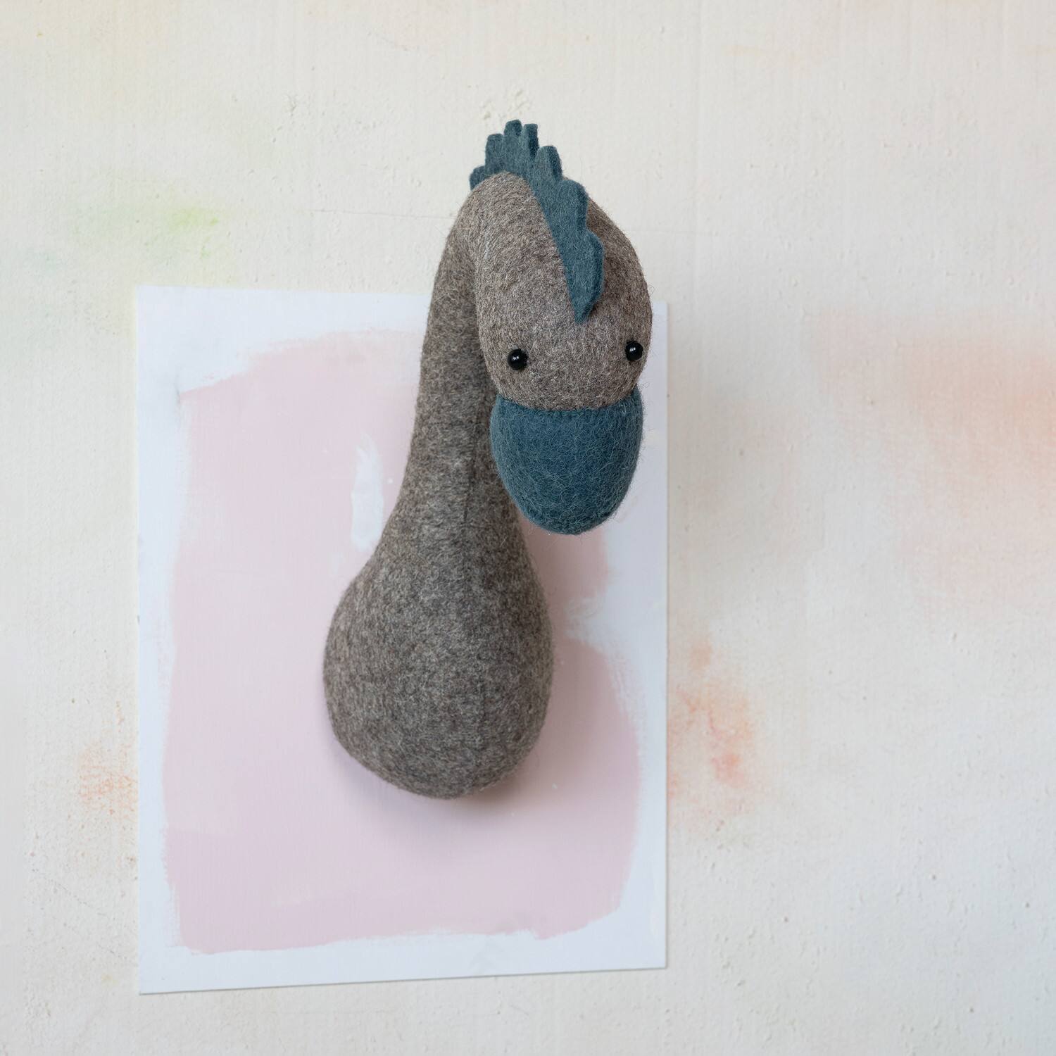 Gray &#x26; Blue Wool Felt Wall Hanging Dinosaur Head D&#xE9;cor