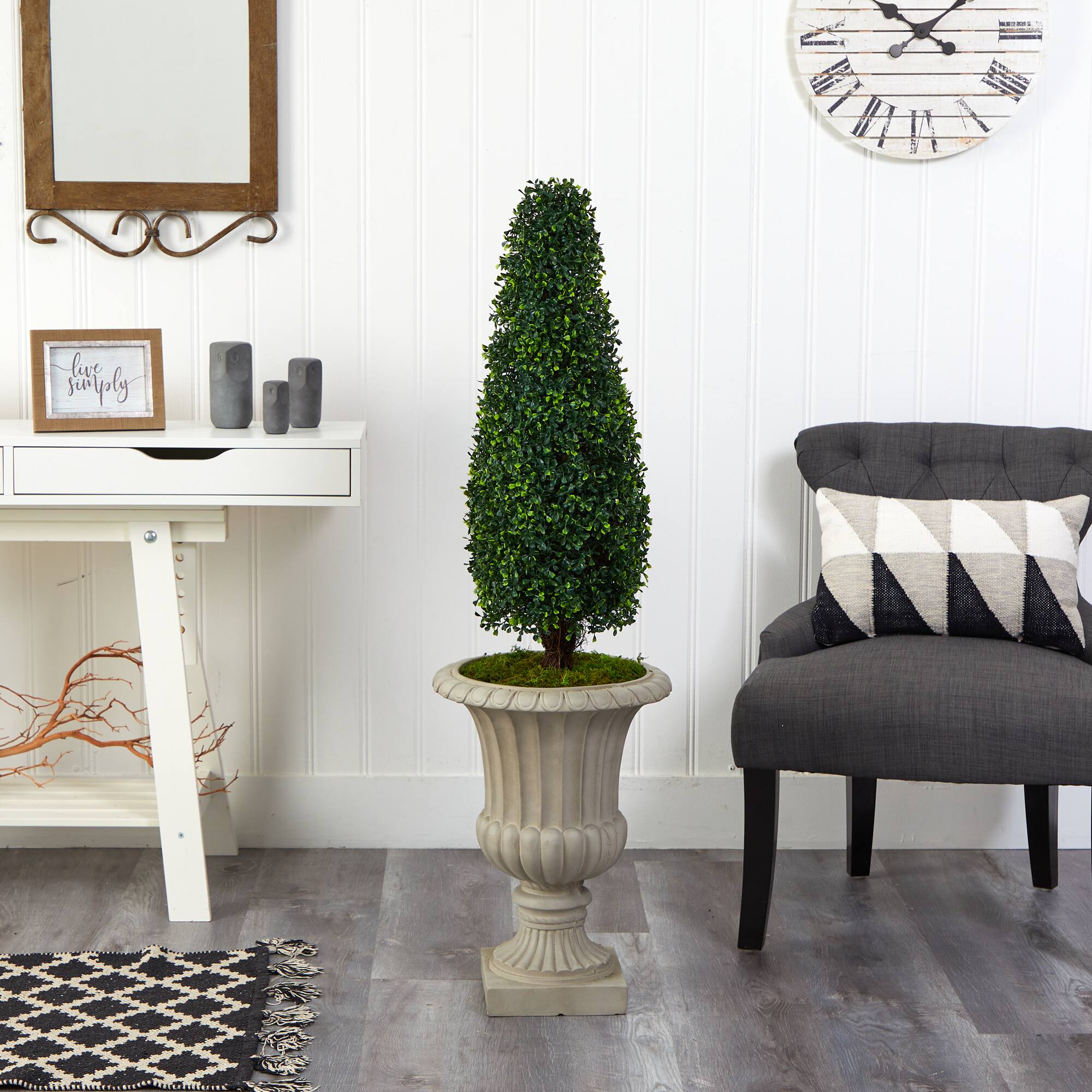 4ft. Boxwood Tower Topiary Tree in Sand Finished Urn | Trees & Floor ...