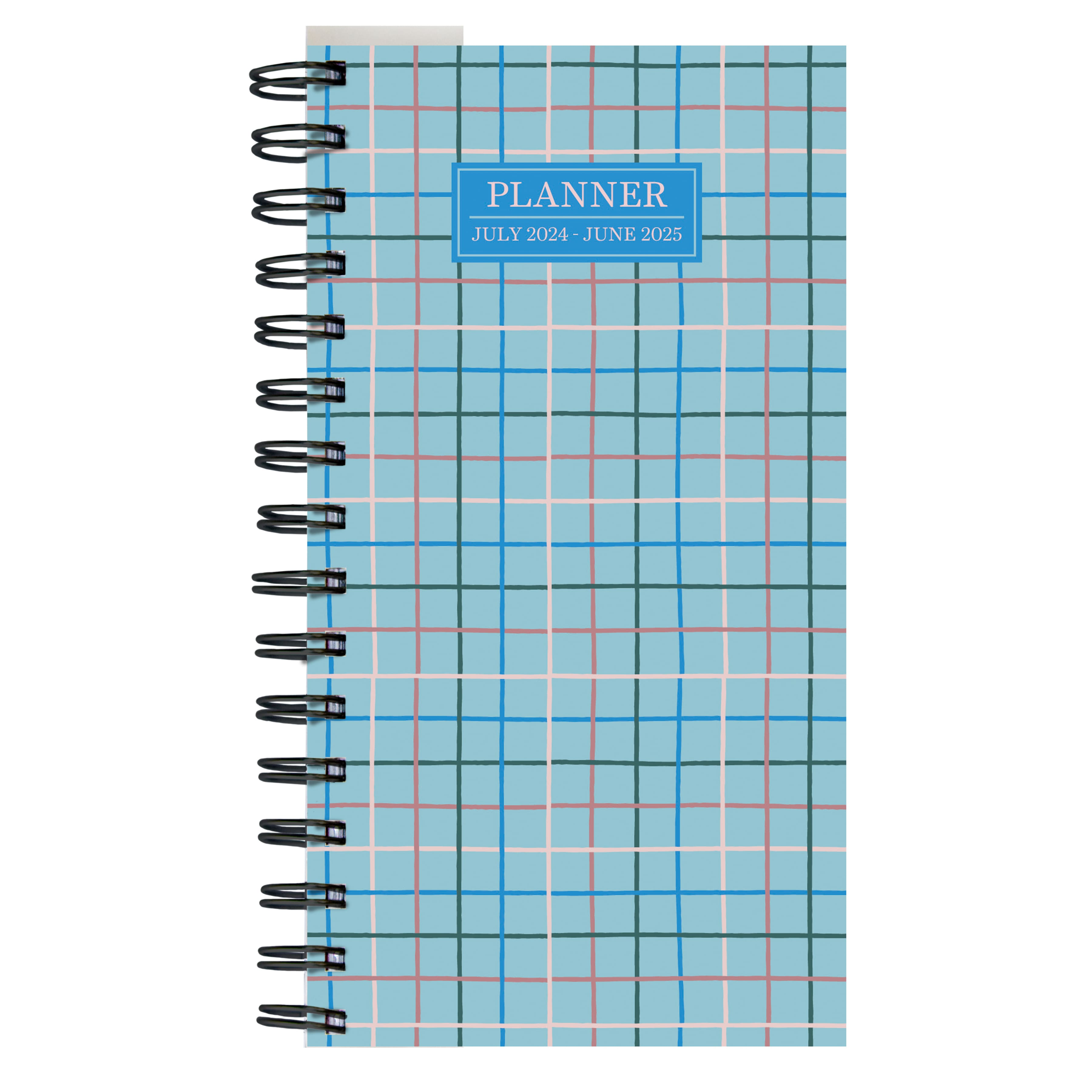TF Publishing 2024-2025 Small Blue Plaid Spiral Weekly Monthly Planner