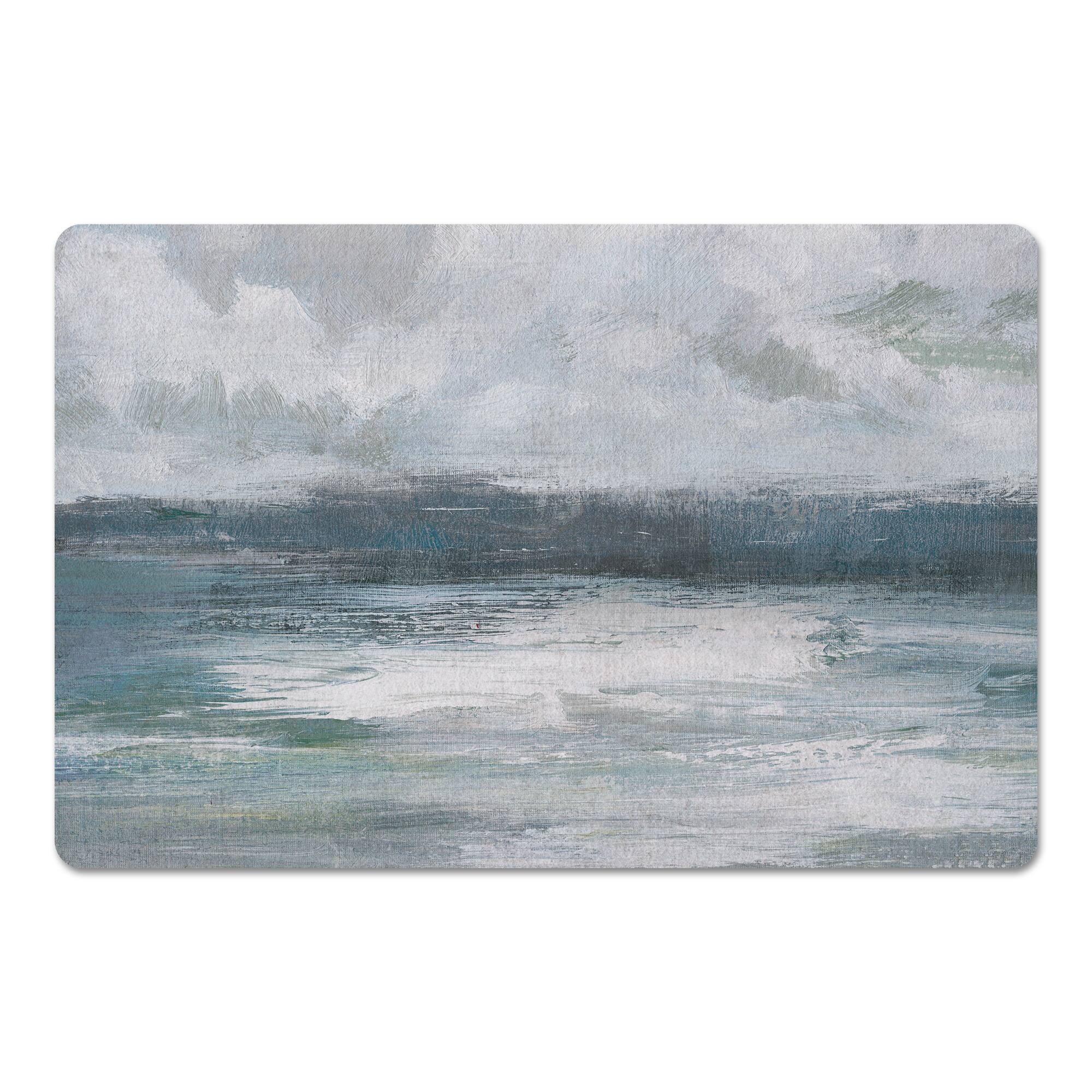 Navy And Sage Horizon Line 18" x 27" Floor Mat