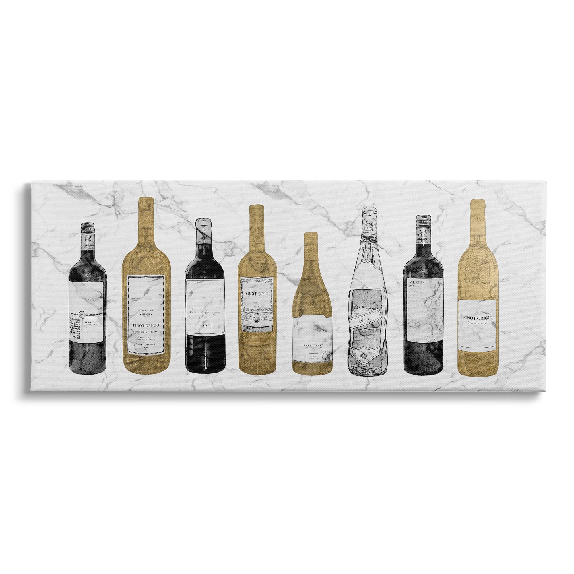 Stupell Industries Traditional Wine Bottle Illustrations Glam Marble Pattern Canvas Wall Art