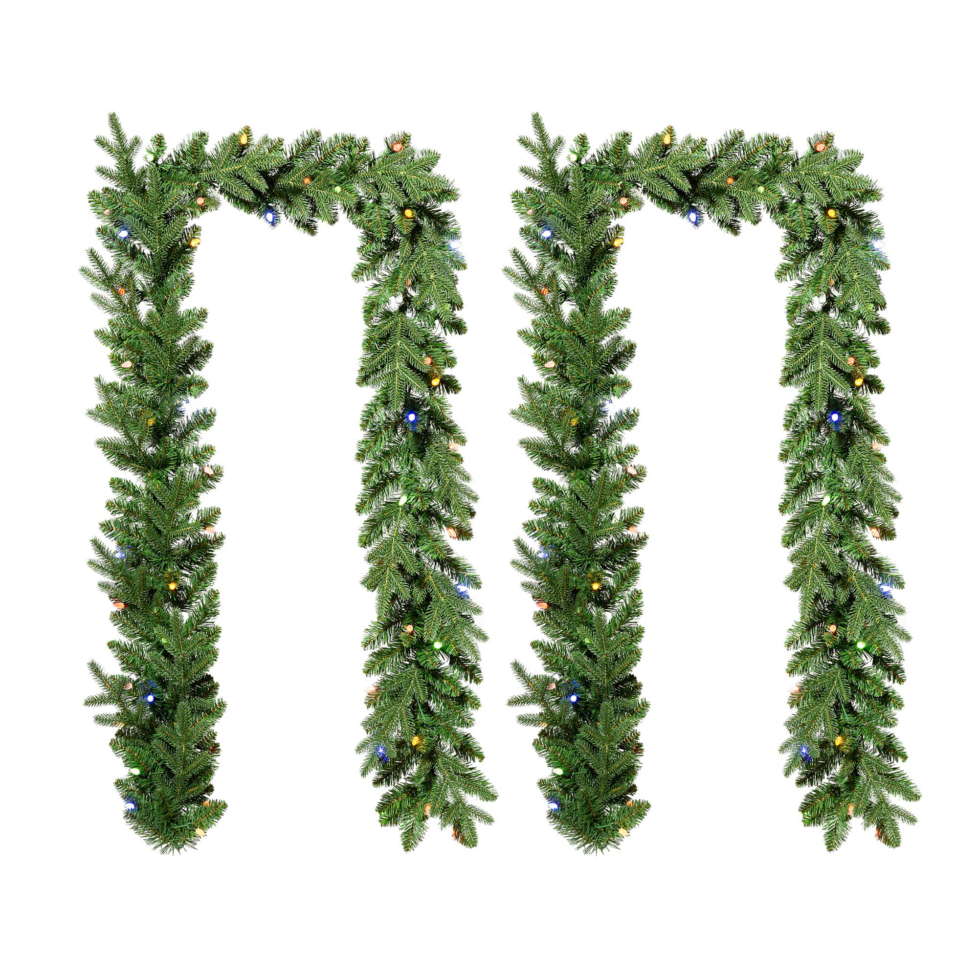 Glitzhome® 9ft. Pre-Lit Greenery Christmas Garlands with LED Light Timers, 2ct.