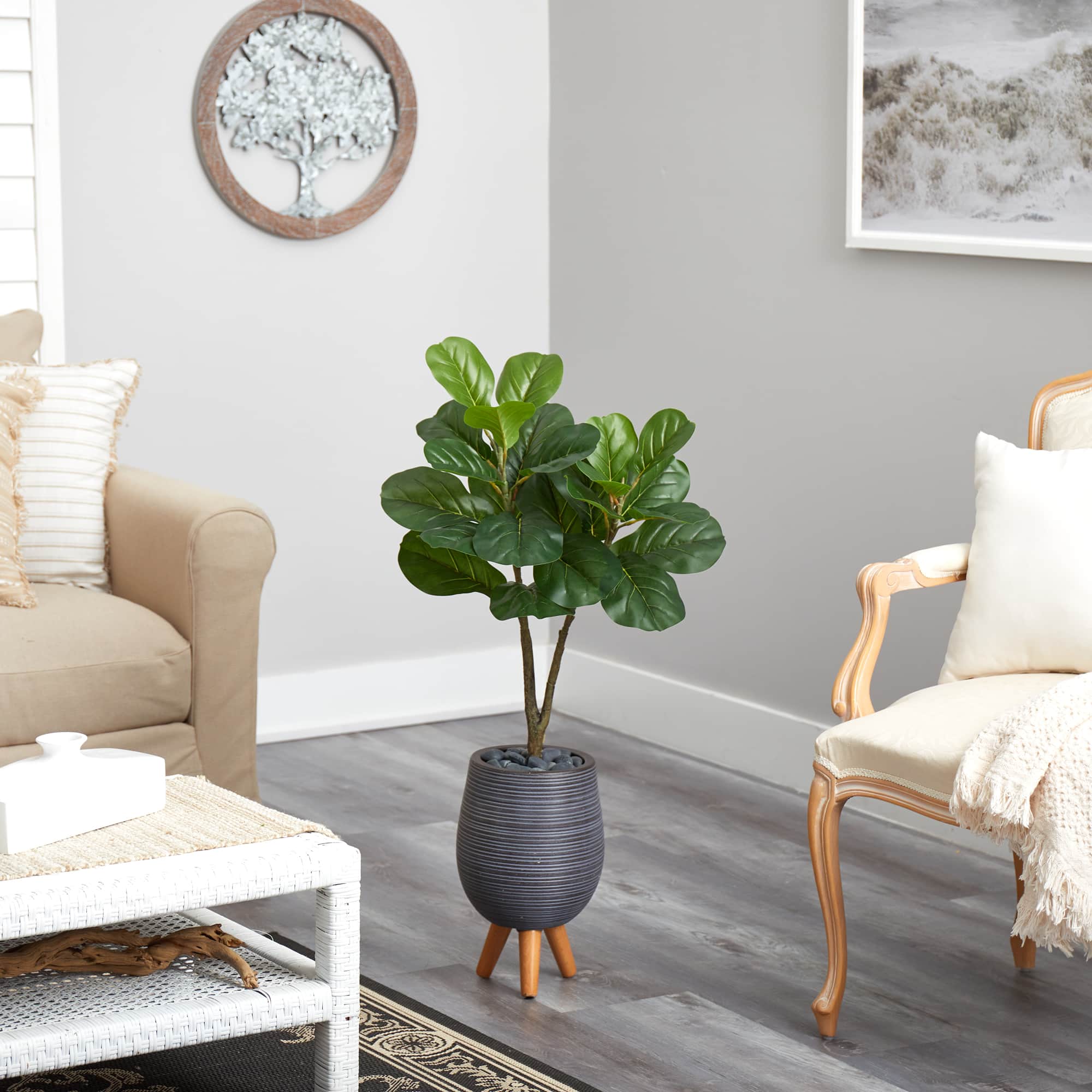 3.5ft. Fiddle Leaf Fig Tree in Gray Planter with Stand