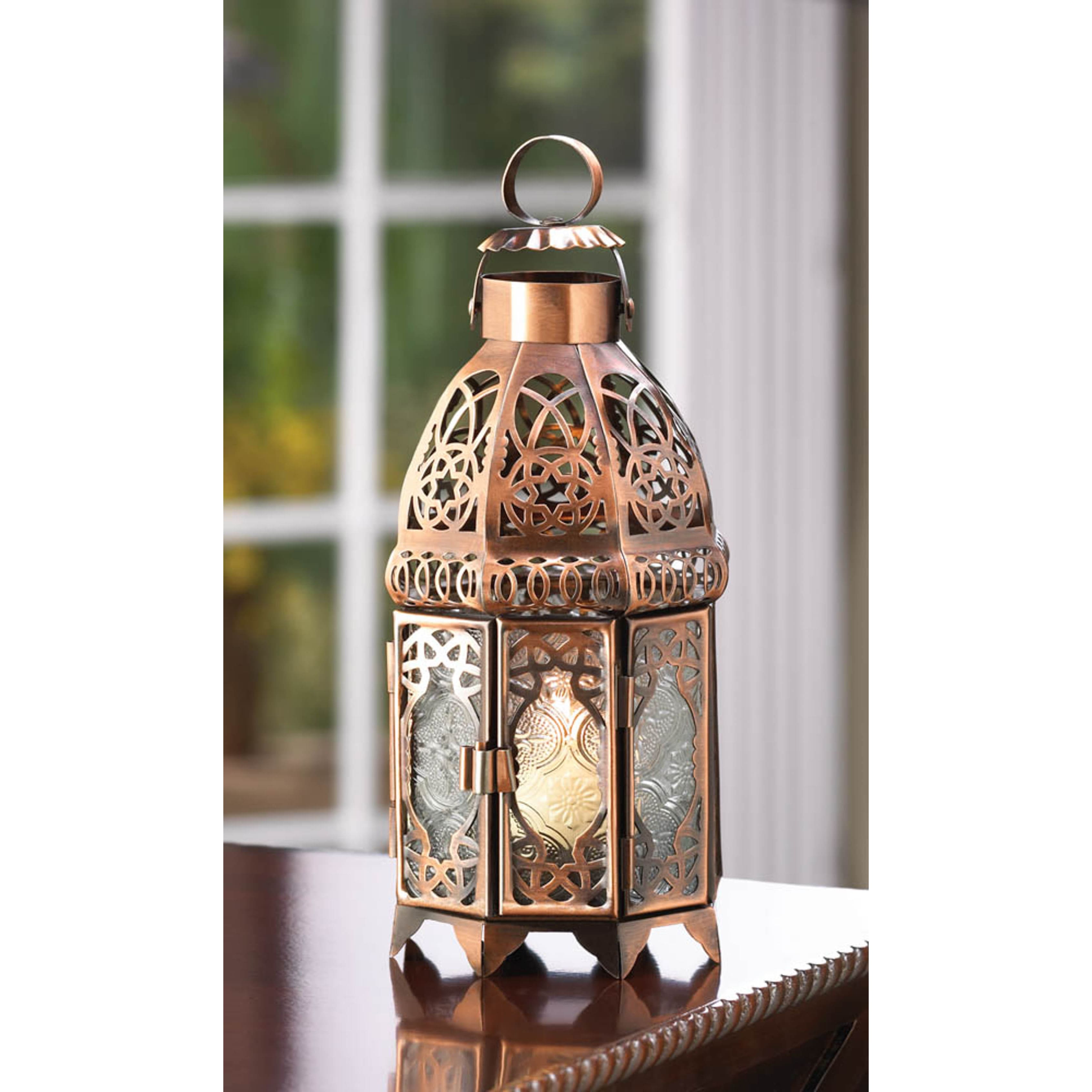 9.5&#x22; Copper Moroccan Candle Lantern