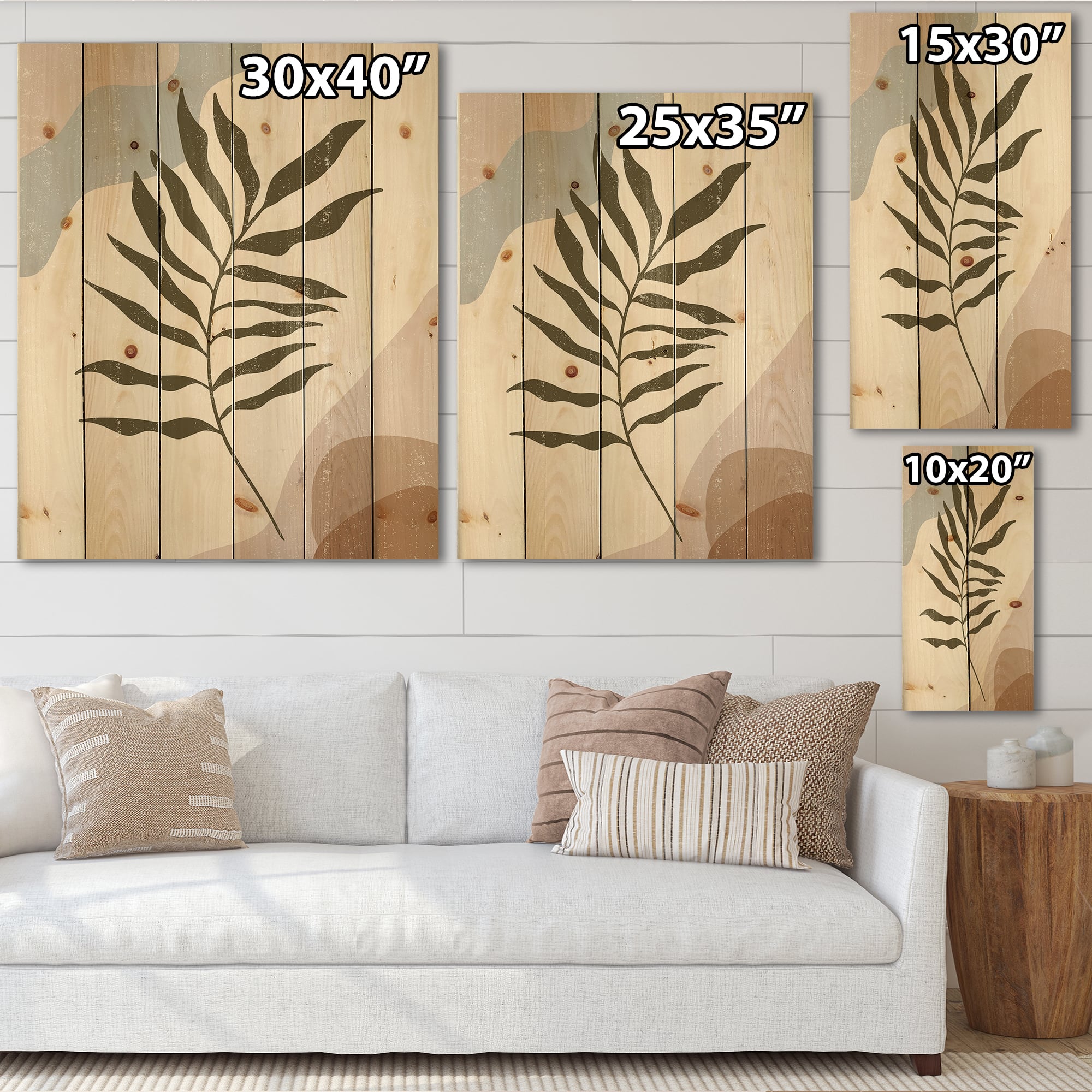 Designart - Botanical Minimalist Leaf In Earth Tones I - Modern Print on Natural Pine Wood