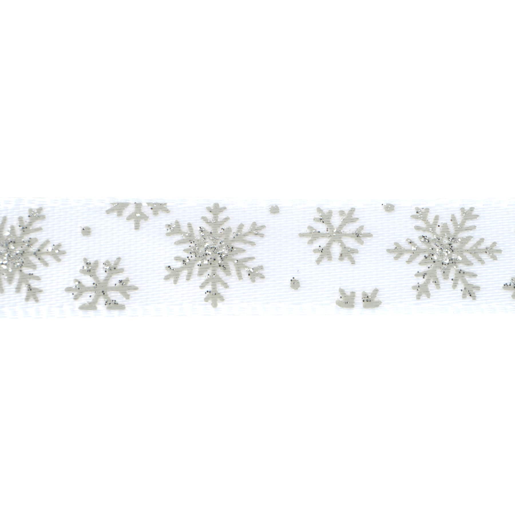 3/8" x 12ft. Silver Snowflake on White Ribbon by Celebrate It® Christmas