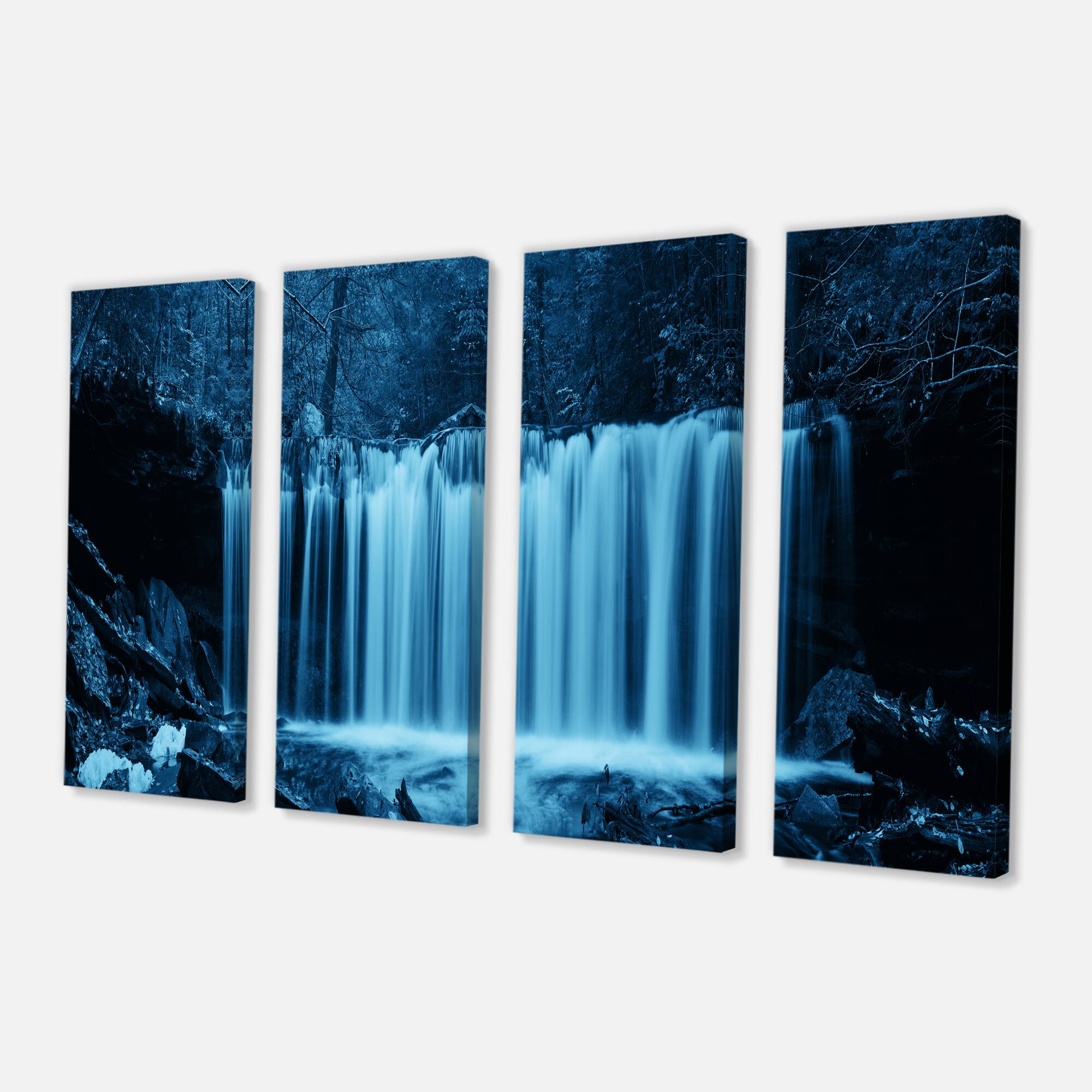 Designart - Waterfalls in Wood Black and White - Landscape Canvas Art Print