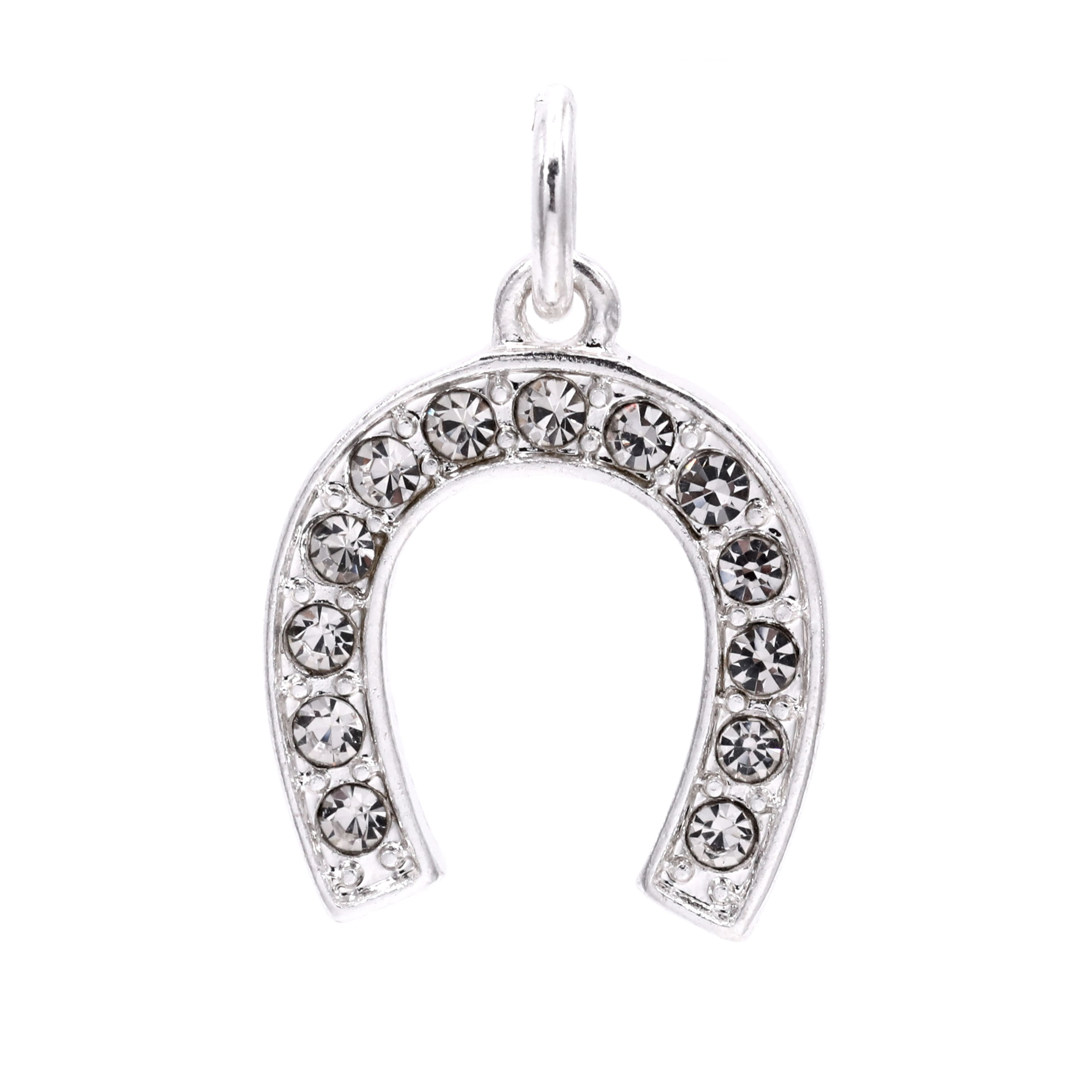 Breloque en forme de fer à cheval pavée plaquée argent de Bead Landing