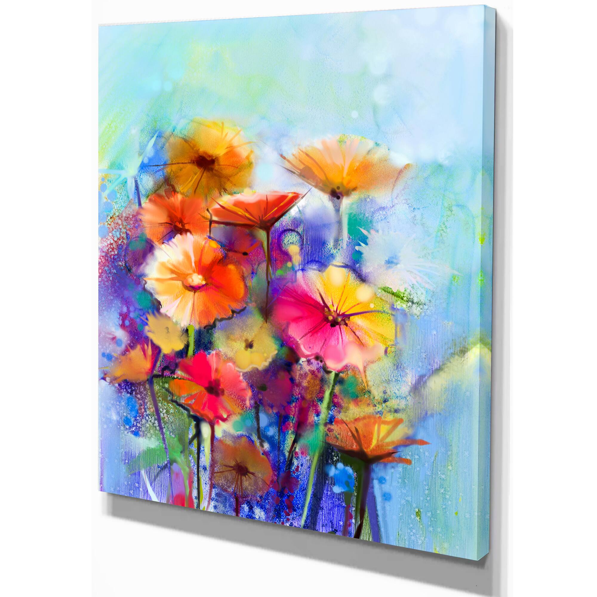 Designart - Abstract Floral Watercolor Painting - Large Floral Canvas Art Print