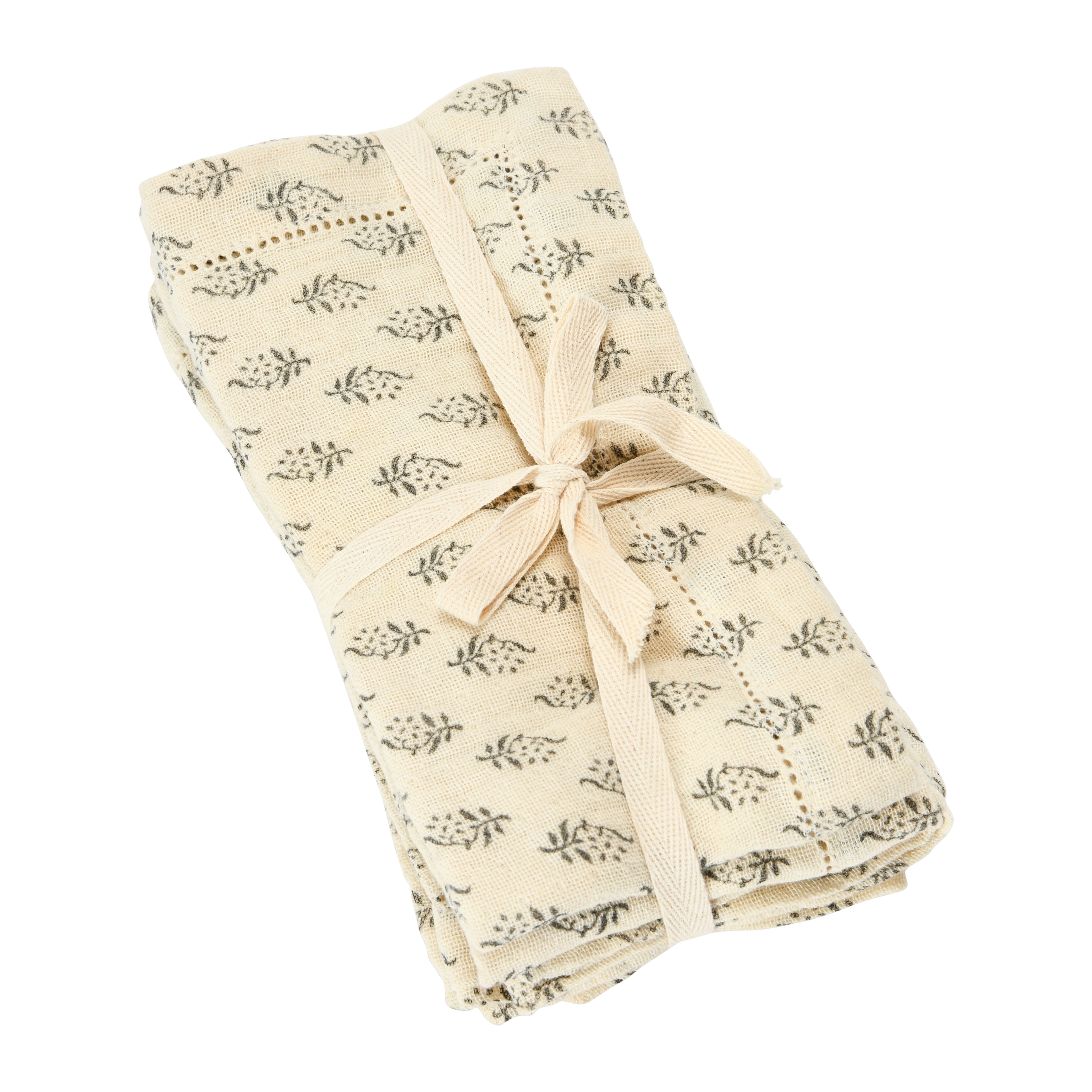 Charcoal &#x26; Cream Floral Print Cotton Napkins, 4ct.