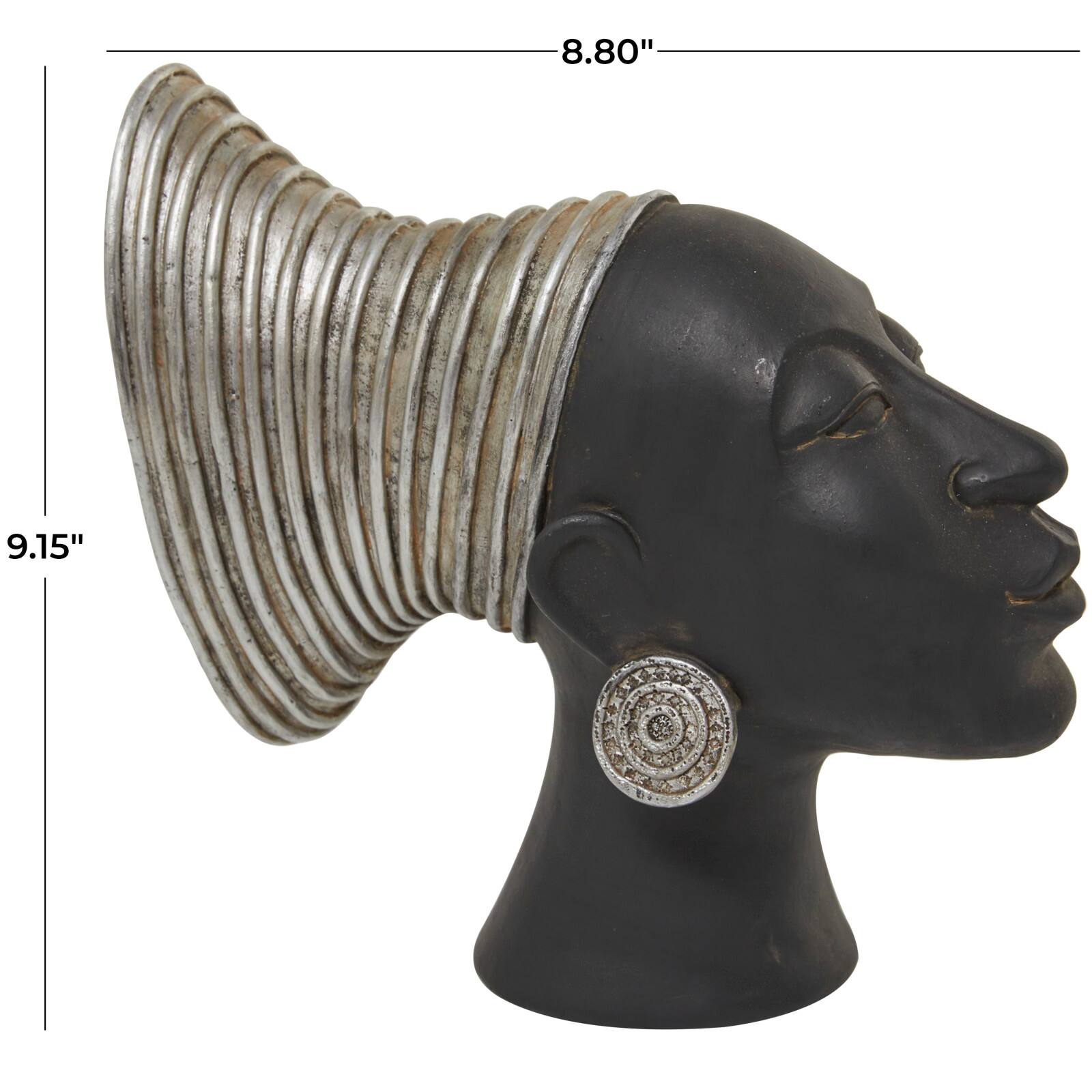 9" Black & Silver Finish Africa Inspired Woman Face Sculpture