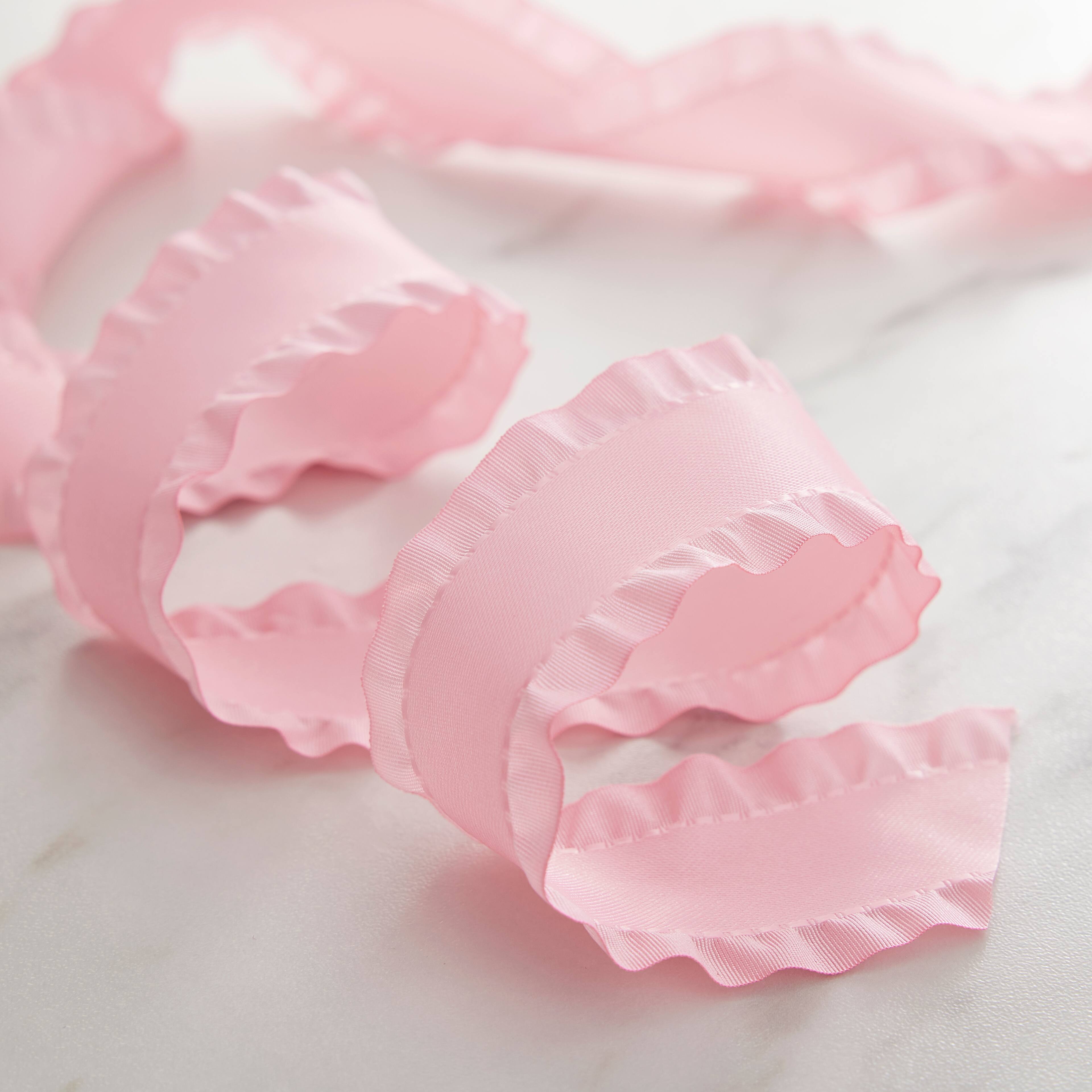 12 Pack: 1.5&#x22; x 5yd. Pink Satin Double Ruffle Ribbon by Celebrate It&#xAE; 360&#xB0;&#x2122;
