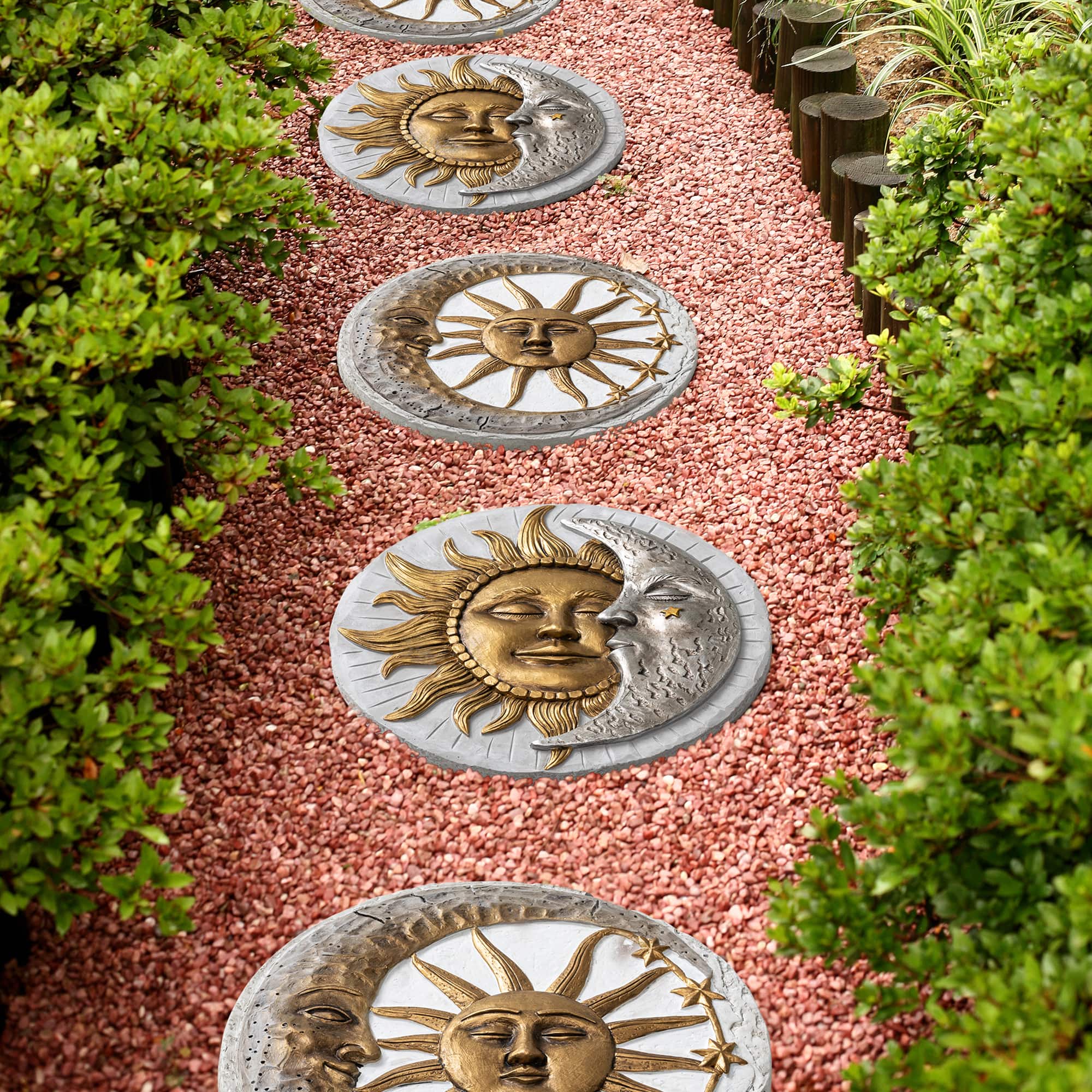 Glitzhome® 10" Cement Sun & Moon Textured Stepping Stones Set