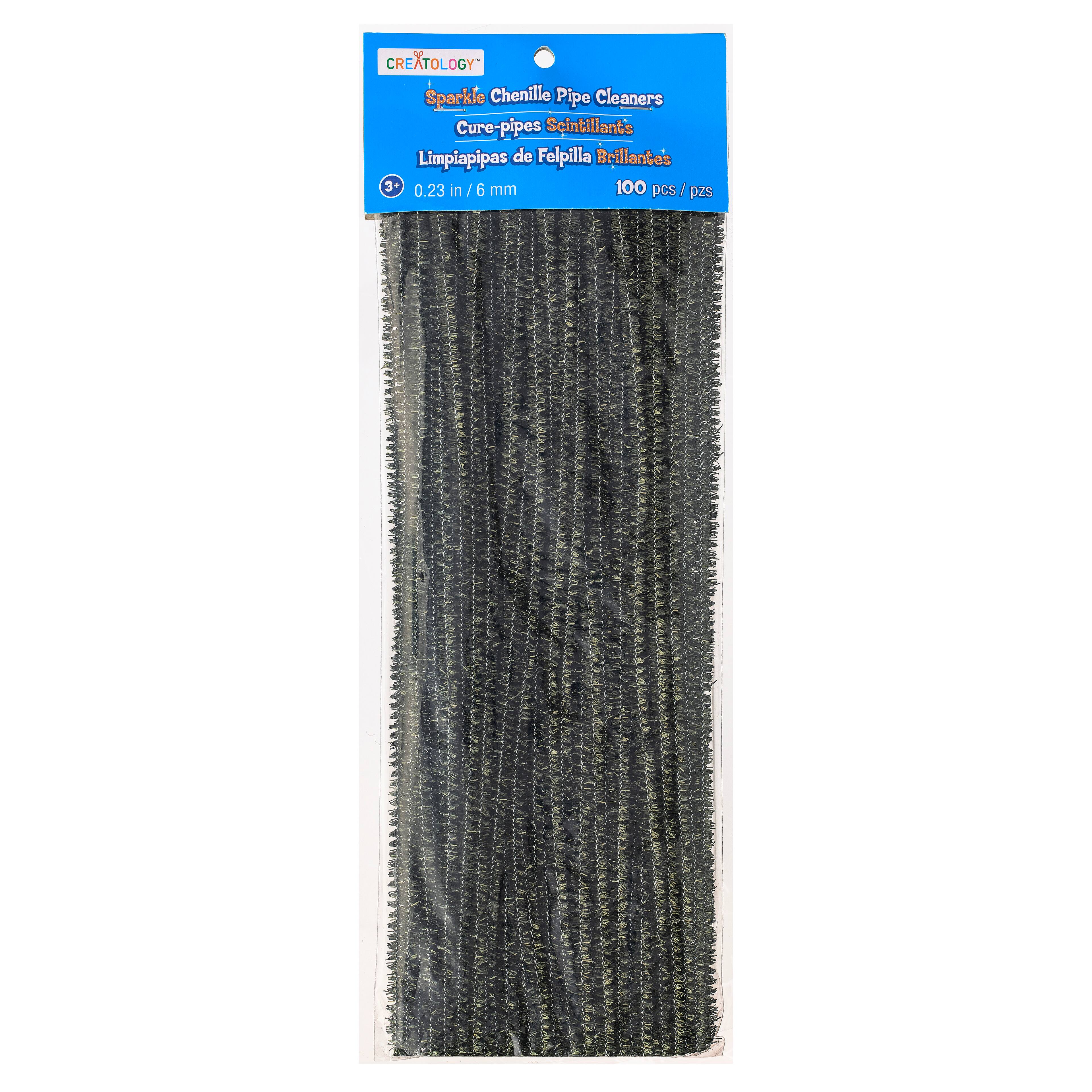 12 Packs: 100 ct. (1,200 total) Black Glitter Chenille Pipe Cleaners by Creatology™