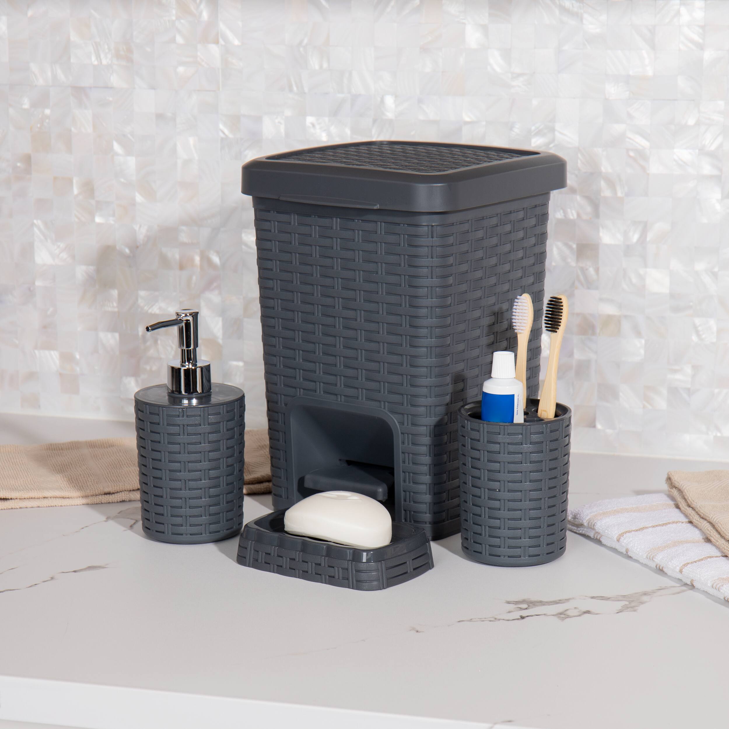 Mind Reader Wicker Style 4 Piece Bathroom Set
