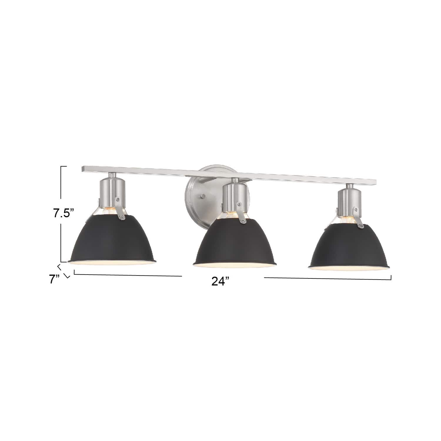 Cooper Black &#x26; Nickel Metal 3-Light Vanity Light with Etched Glass Shades