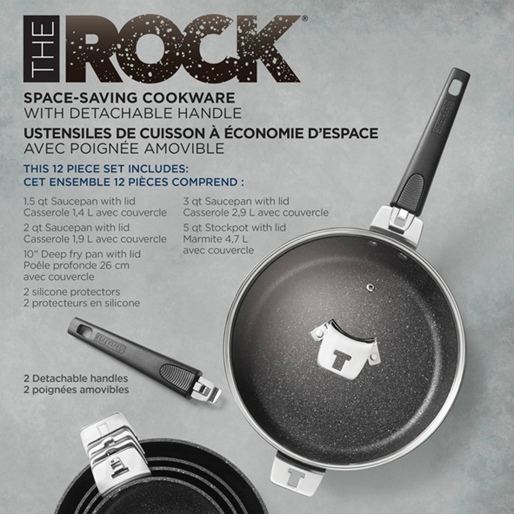 THE ROCK by Starfrit 12-Piece Space-Saving Set With T-Lock Detachable Handles