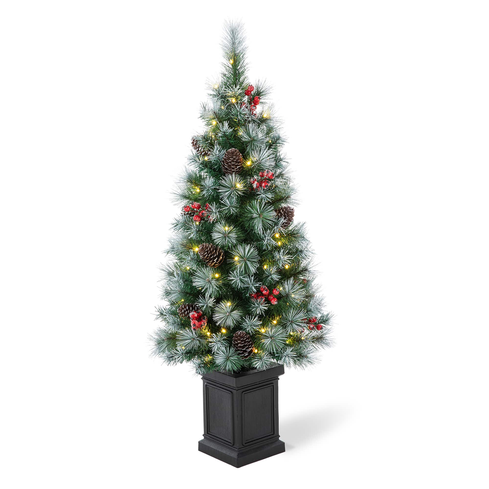 Glitzhome&#xAE; 4ft. Pre-Lit Pine Artificial Christmas Porch Tree, Warm White LED Lights