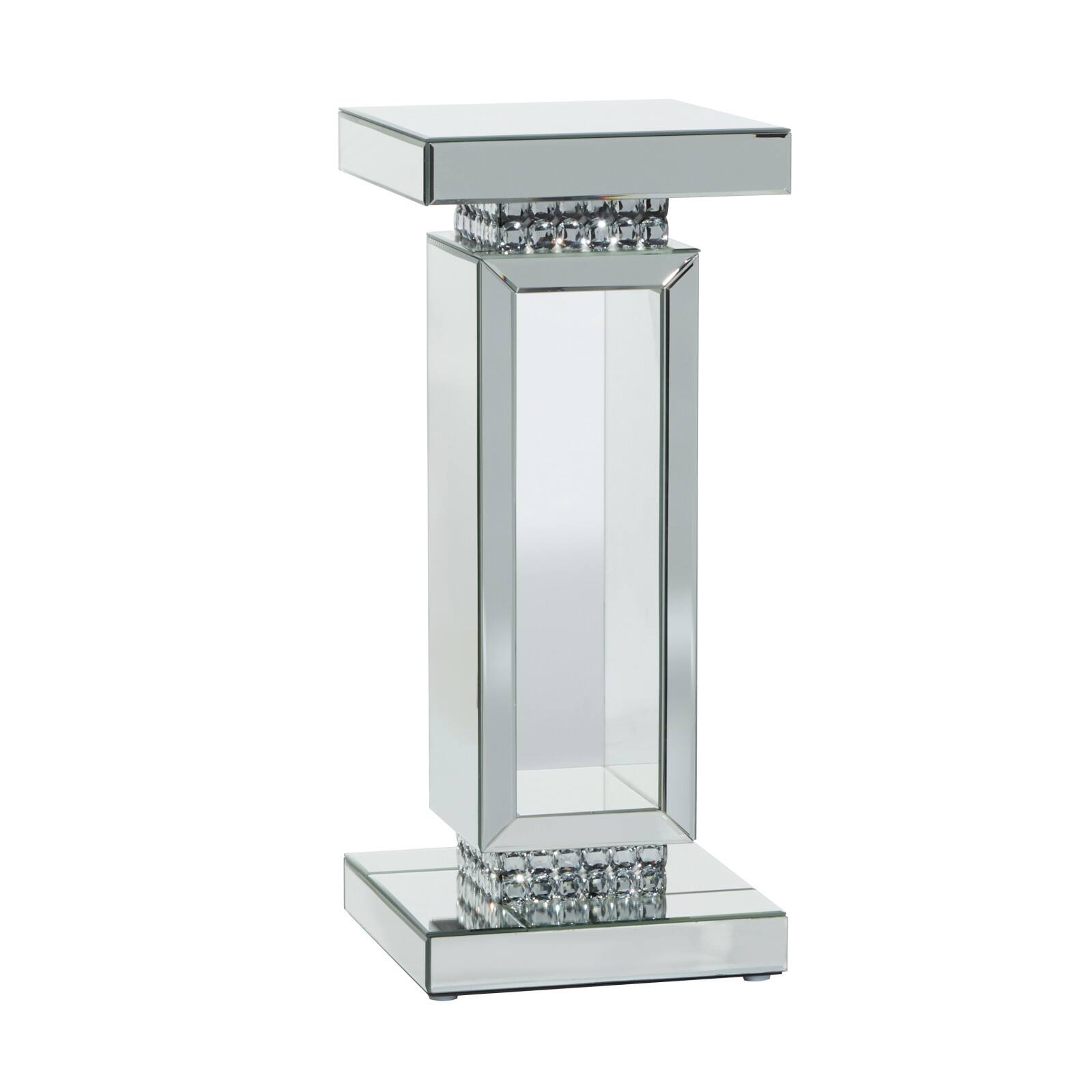 Silver MDF Wood Glam Pedestal Table, 12&#x22; x 12&#x22; x 28&#x22;