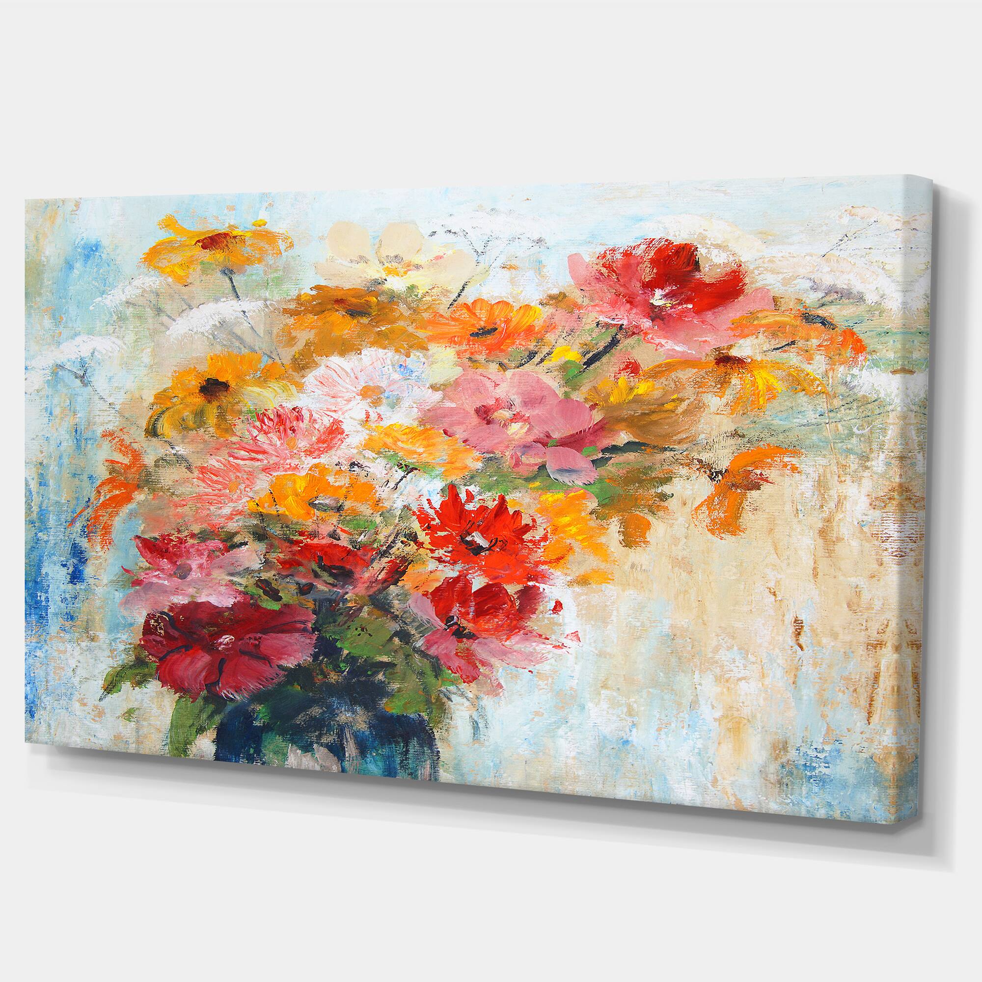 Designart - Flowers in Vase Painted - Floral Art Canvas Print