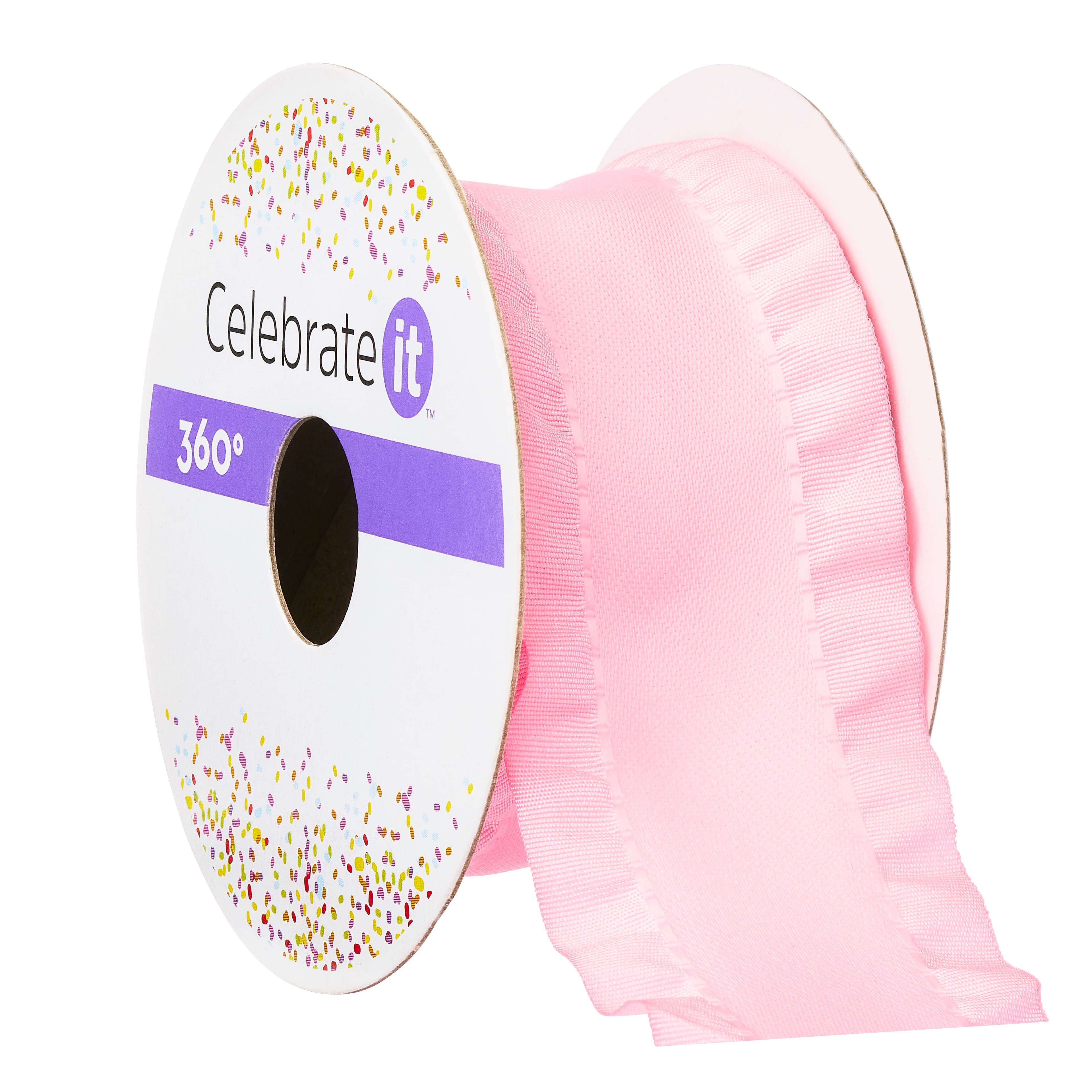 12 Pack: 1.5" x 5yd. Pink Satin Double Ruffle Ribbon by Celebrate It® 360°™