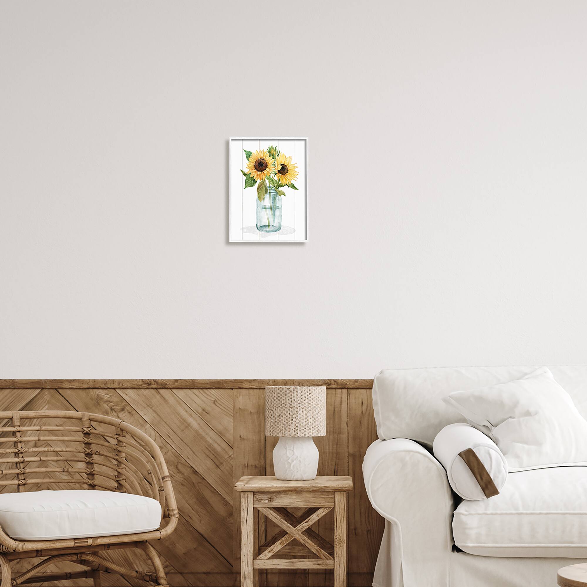 Stupell Industries Yellow Sunflowers Country jar Framed Giclee Art