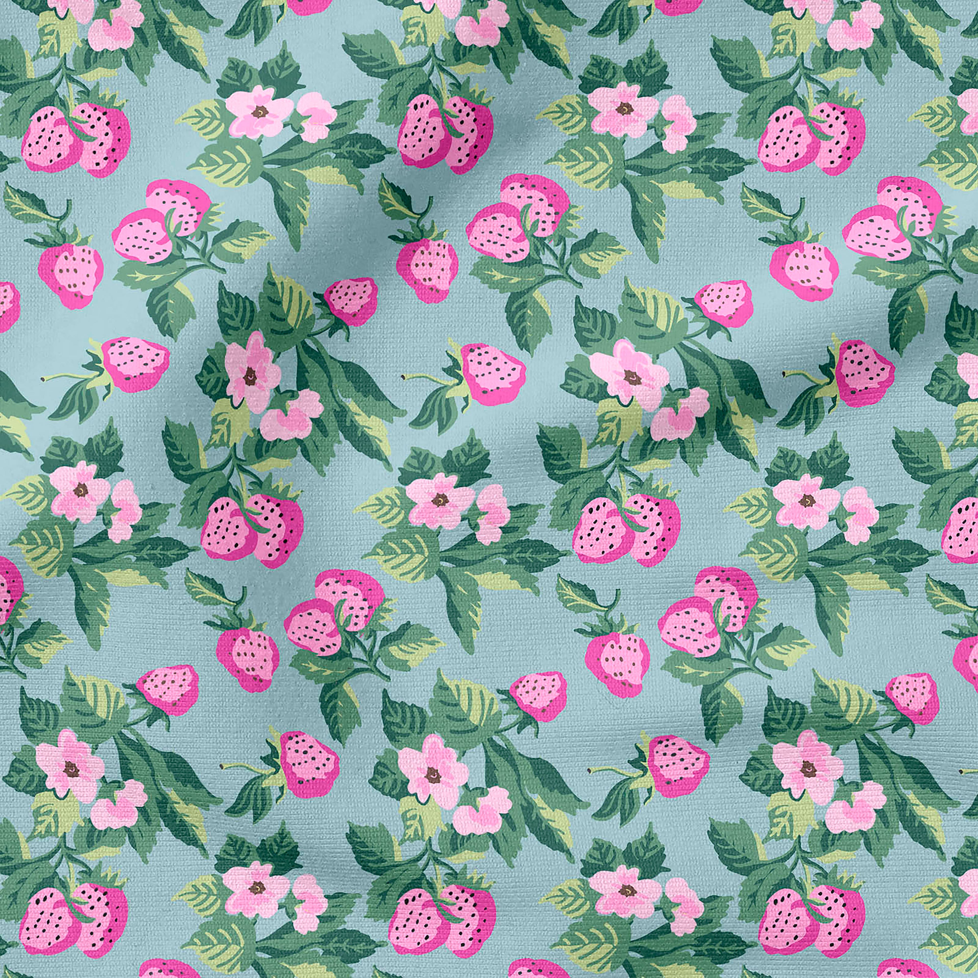 Madcap Cottage Prints Charming Strawberry Blue Cotton Fabric