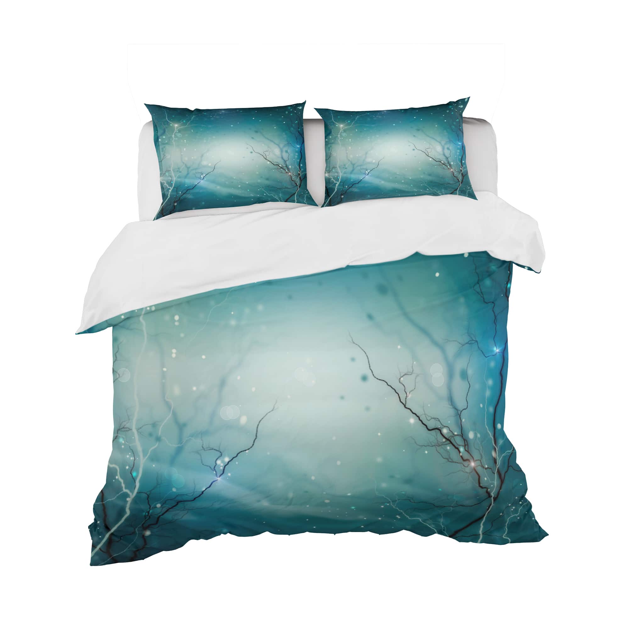 Designart &#x27;Blue Winter Fantasy Forest&#x27; Cabin &#x26; Lodge Bedding Set - Duvet Cover &#x26; Shams