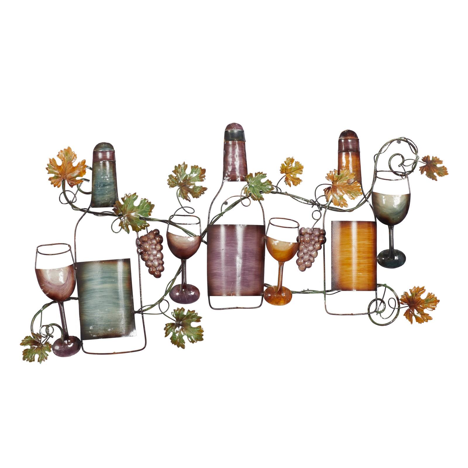 Multi Colored Metal Traditional Wine Wall Decor, 19&#x22; x 36&#x22; x 1&#x22;
