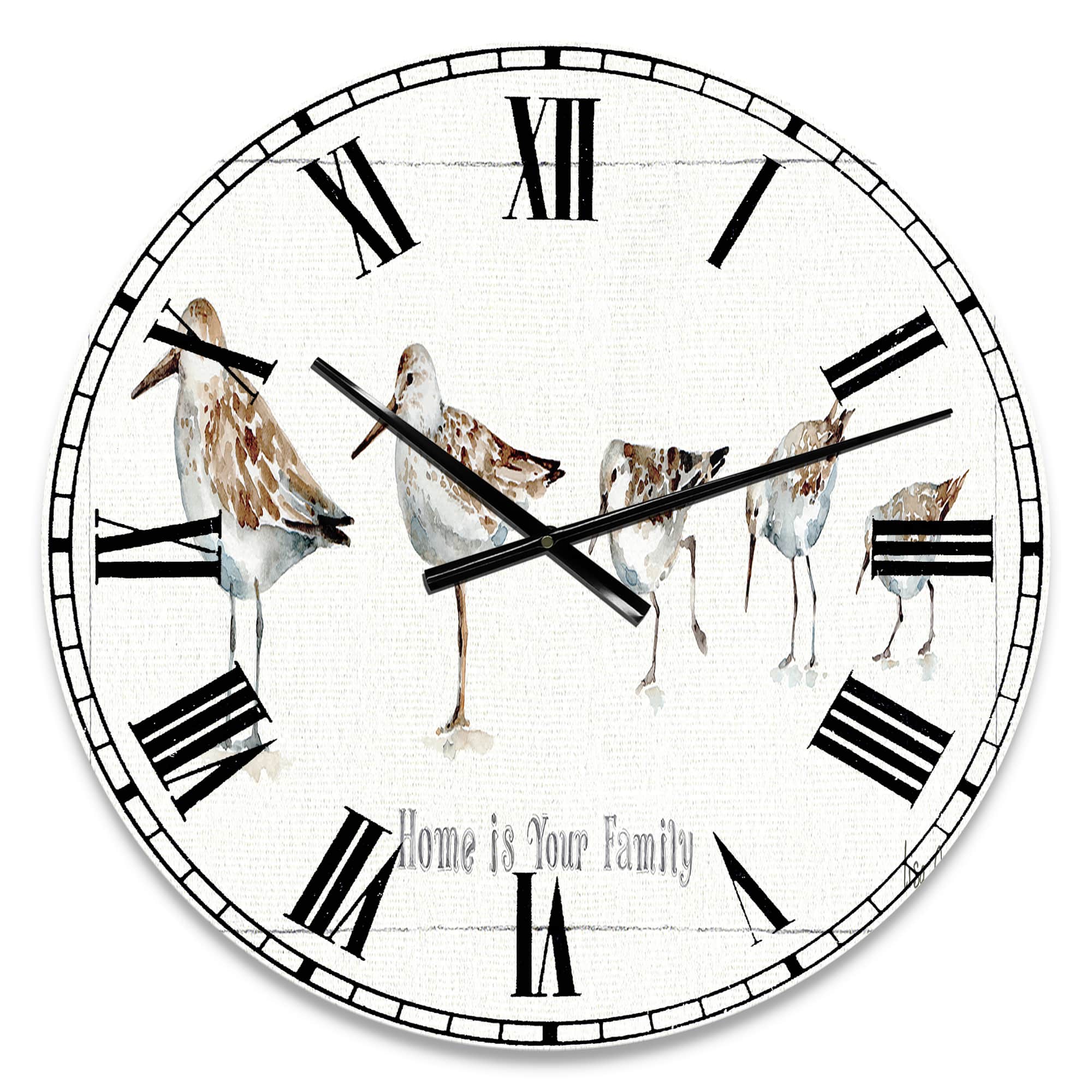 Designart Pebbles And Sandpipers Family Wall Clock