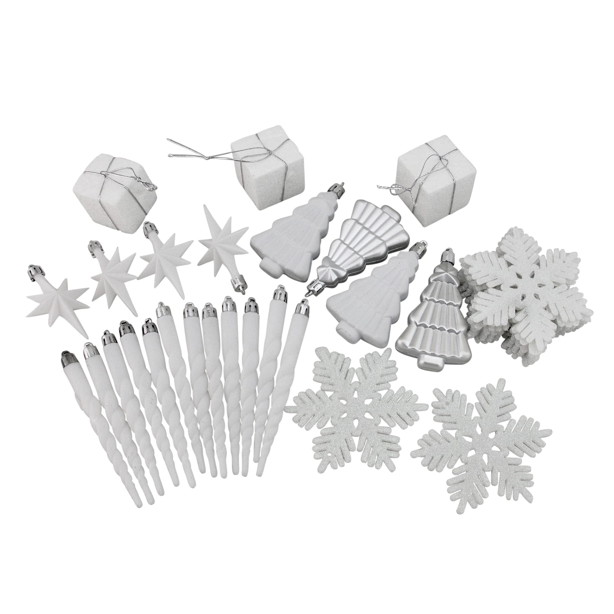 125ct. Winter White & Silver Shatterproof 4-Finish Christmas Ornaments