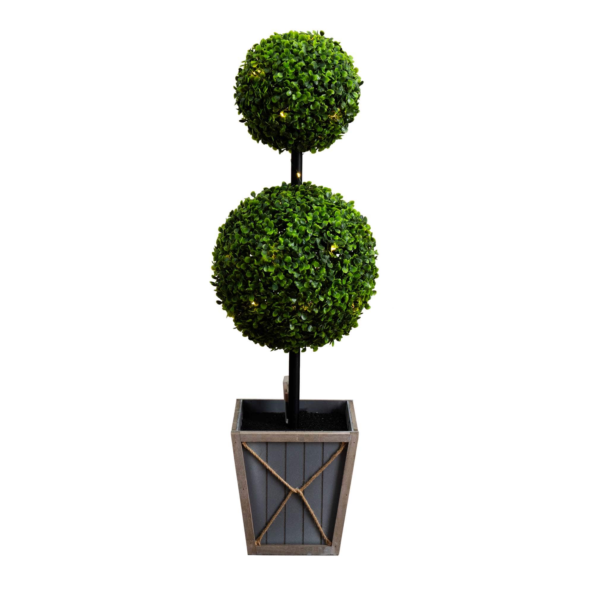 3ft. LED UV Resistant Double Ball Boxwood Topiary in Decorative Planter