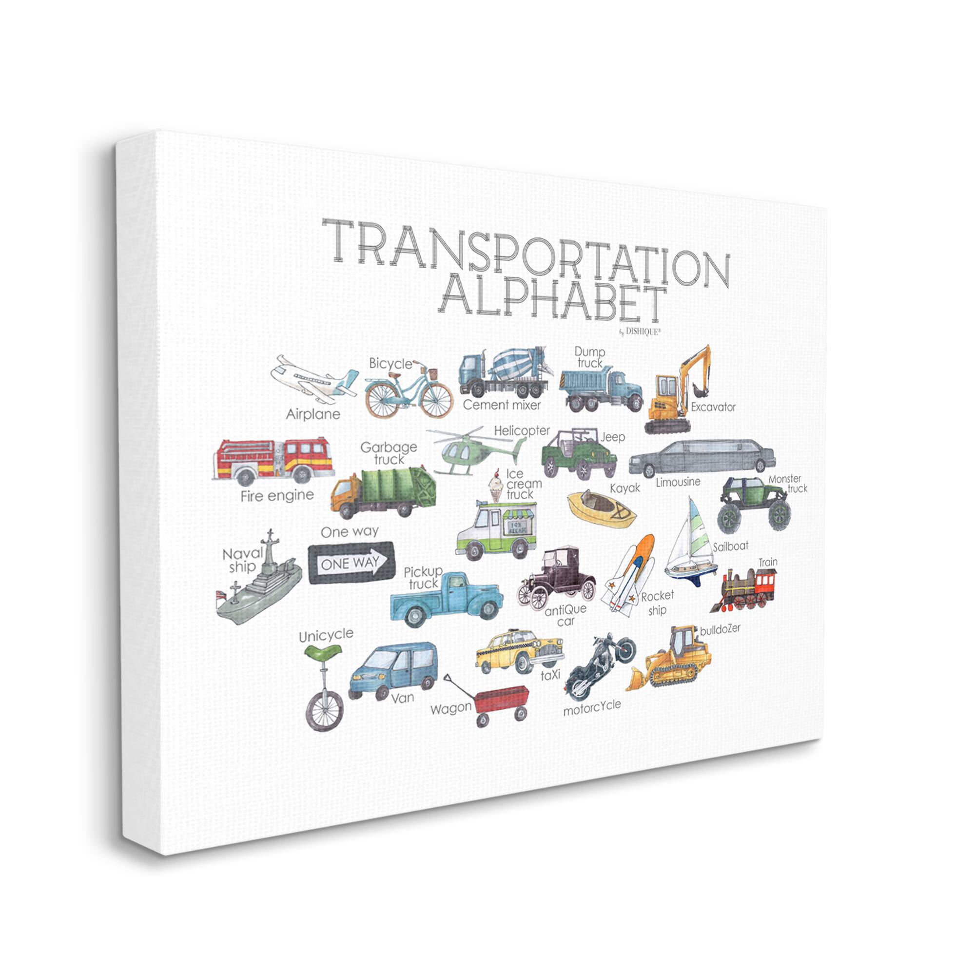 Stupell Industries Kids Educational Transportation Alphabet Canvas Wall Art