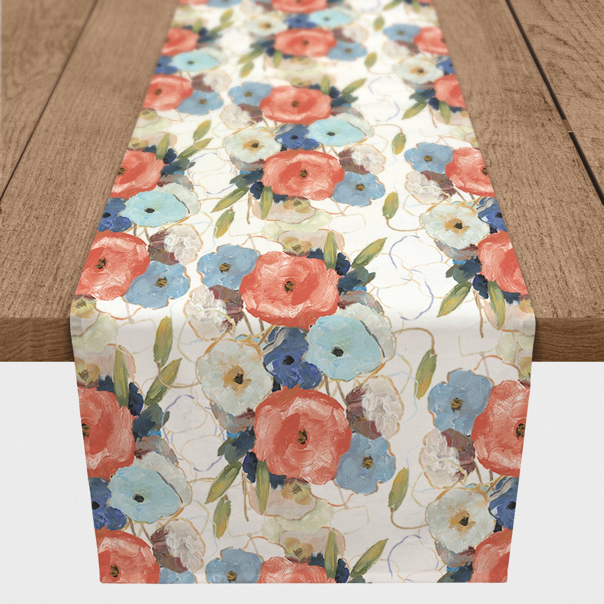 Orange & Blues Floral Indoor/Outdoor Table Runner