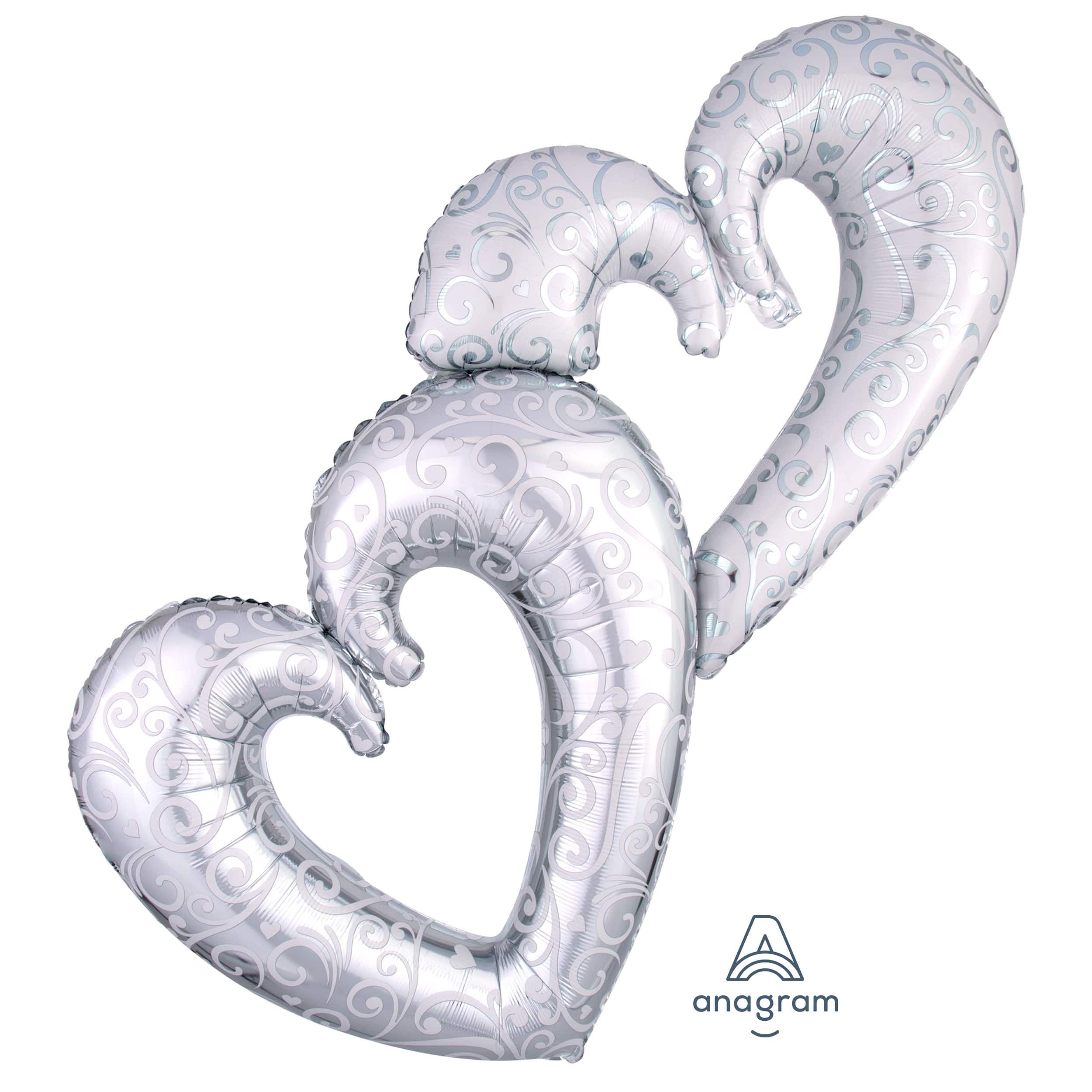 53&#x22; Silver Interlocking Hearts Foil Balloon
