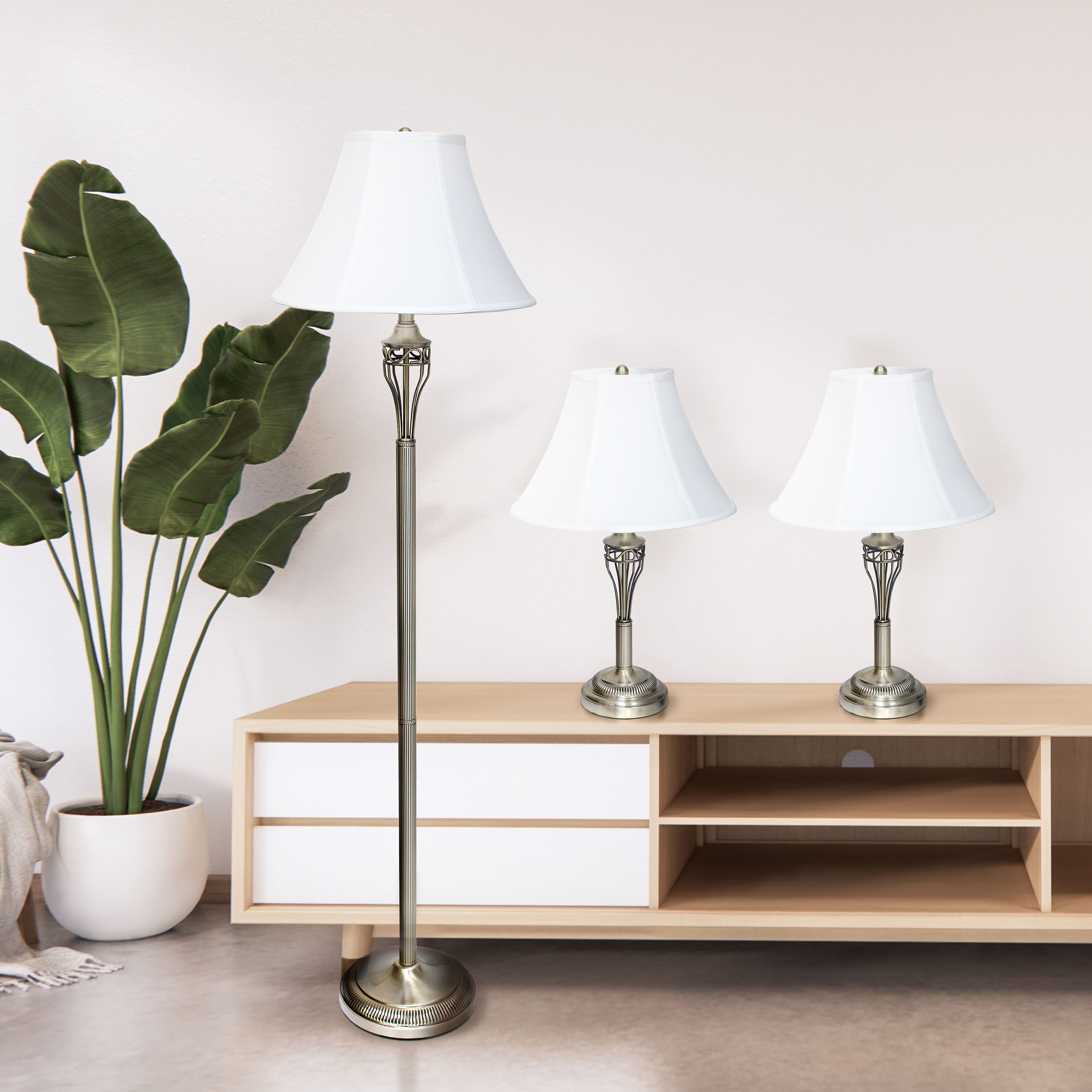 Lalia Home Antique Brass Table and Floor Lamp Set