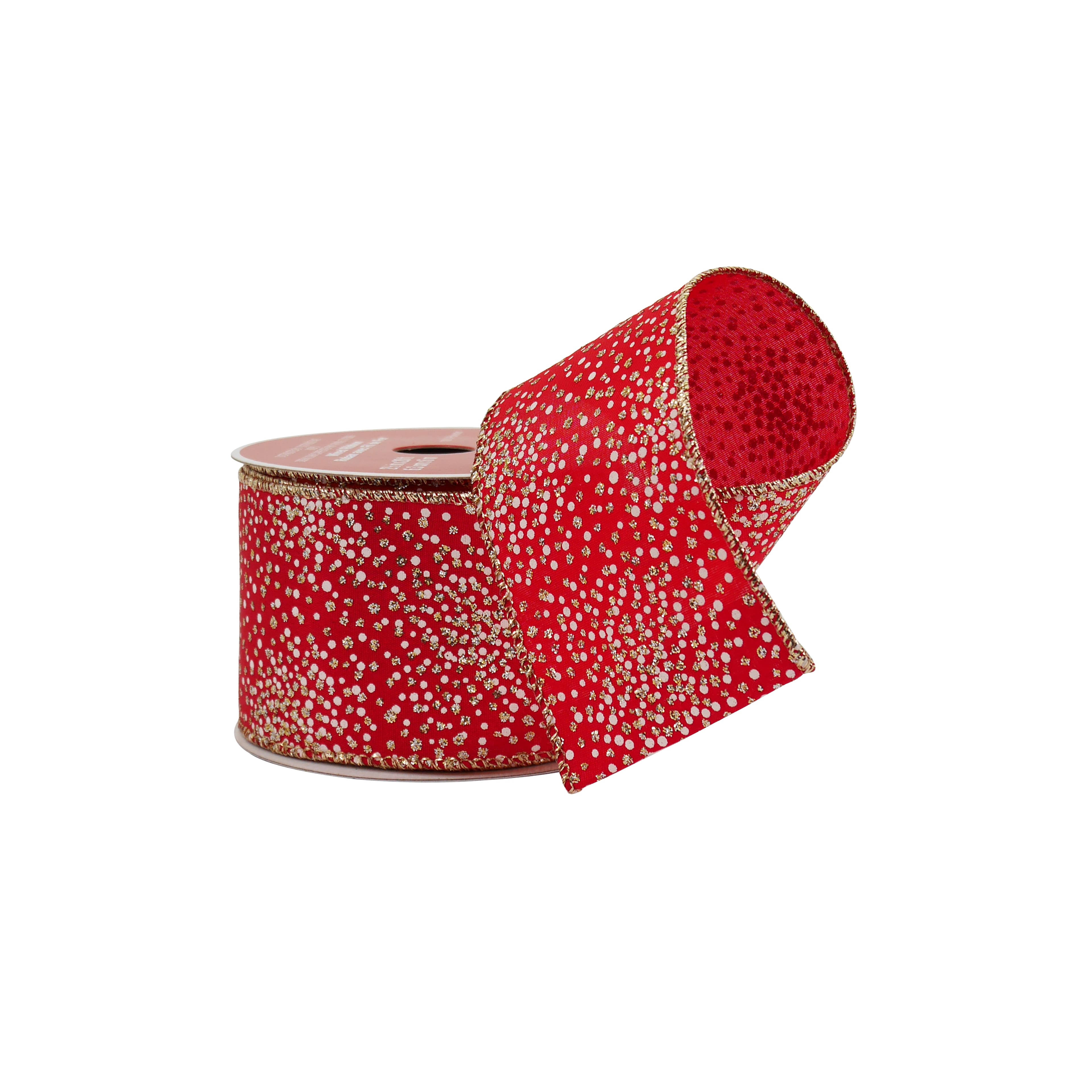 2.5&#x22; x 20ft. Red &#x26; Gold Glitter Dots Wired Ribbon by Celebrate It&#xAE;