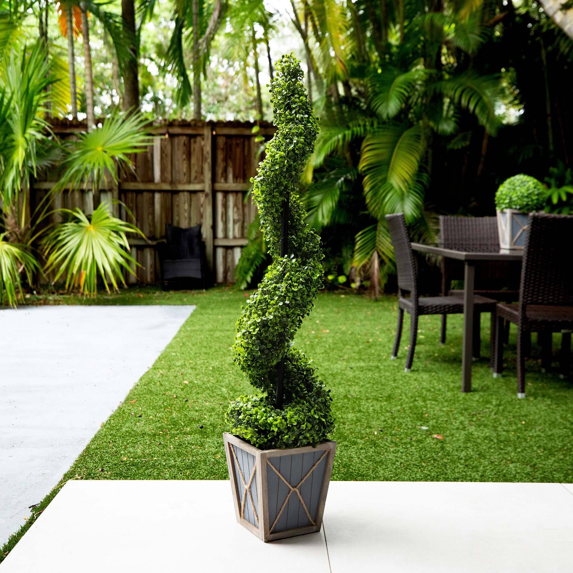 4ft. LED UV Resistant Boxwood Spiral Topiary Tree in Decorative Planter