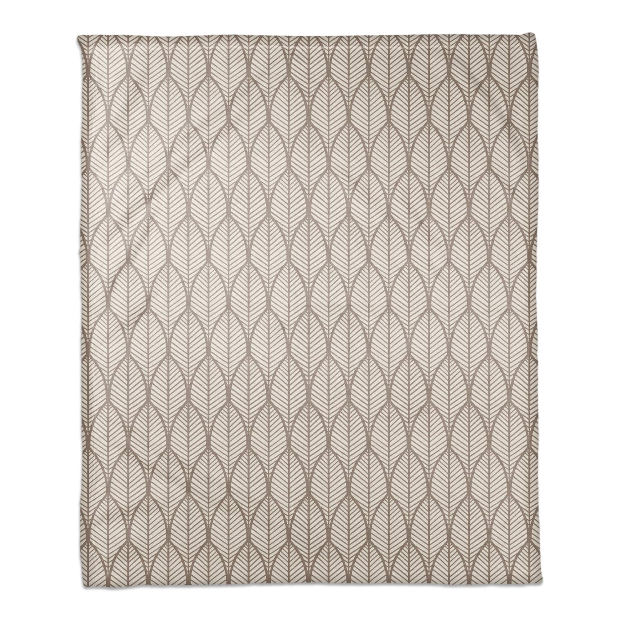 Taupe Geo Leaves Coral Fleece Blanket