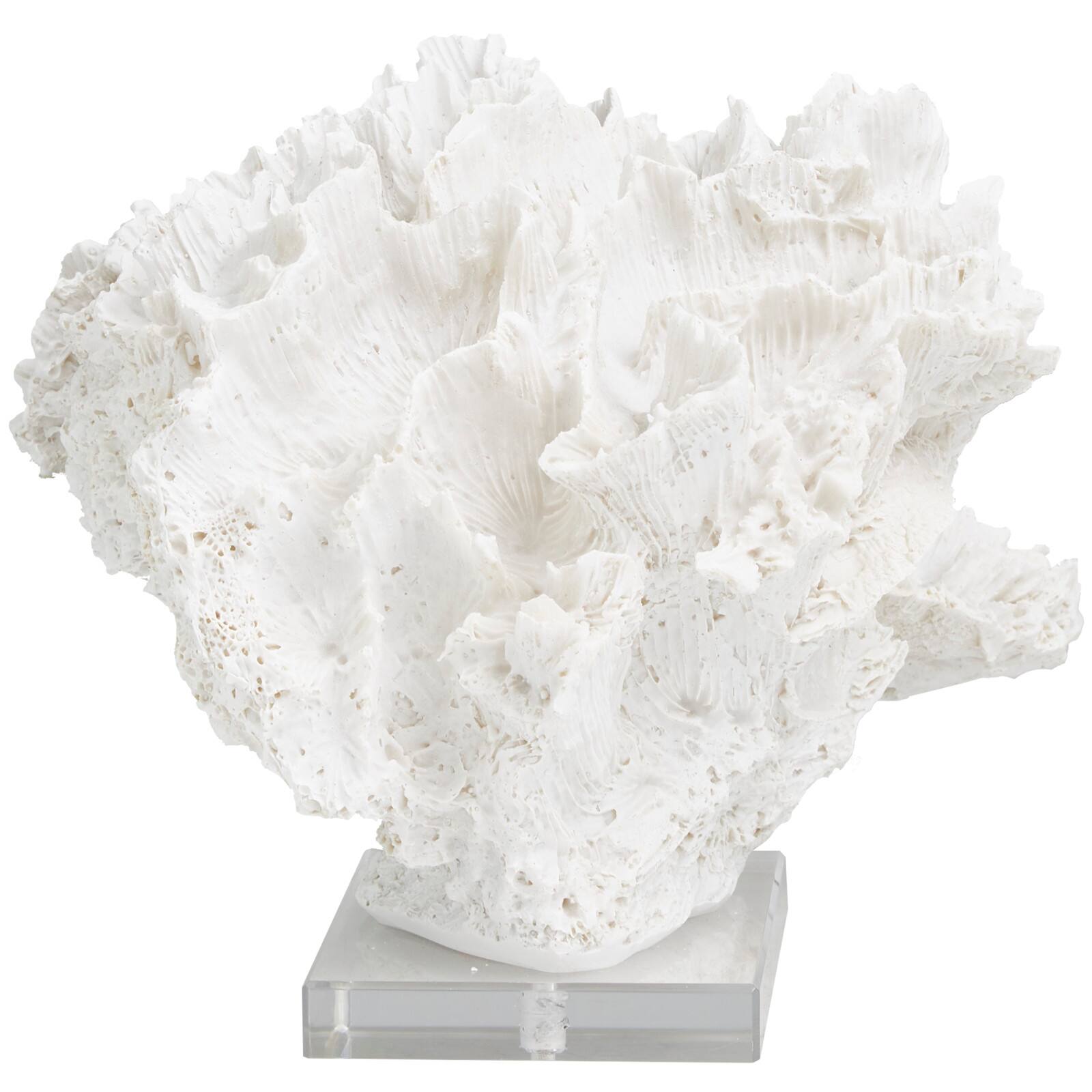 12" White Polystone Textured Coral Sculpture with Clear Acrylic Base