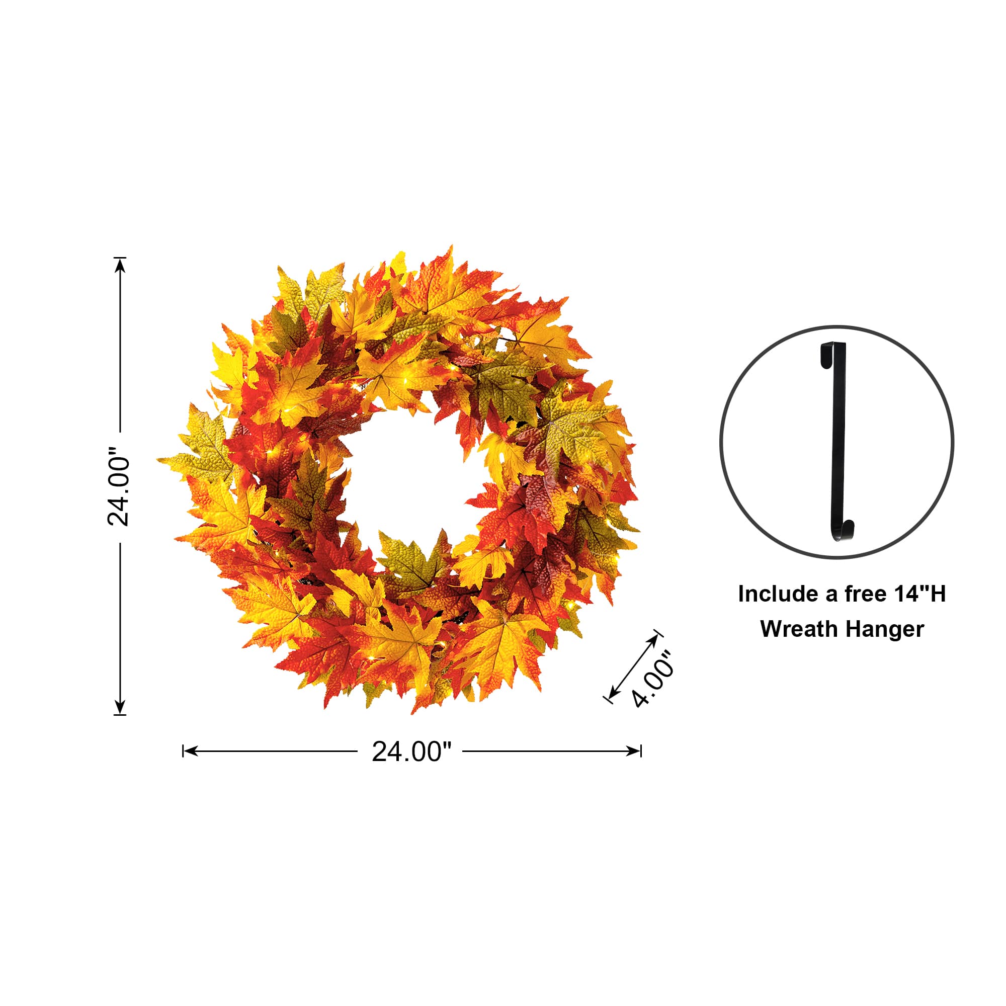 Glitzhome® 24" Fall Lighted Maple Leaves Wreath with Timer