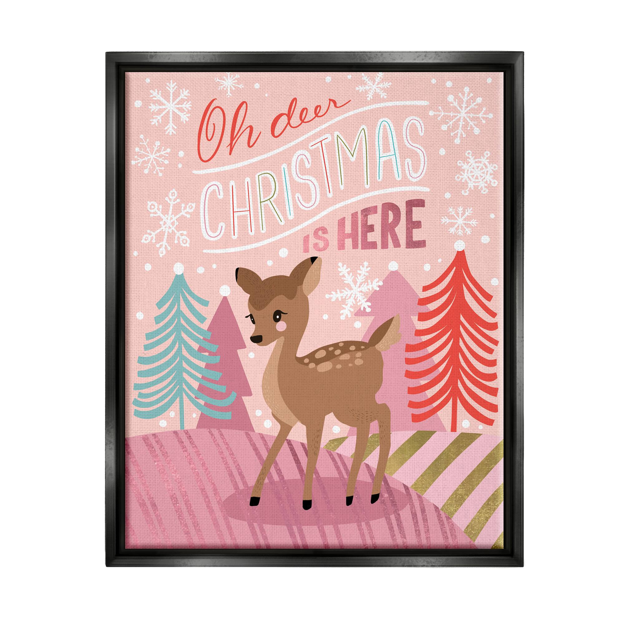Stupell Industries Oh Deer Christmas Is Here Phrase Framed Floater Canvas Wall Art