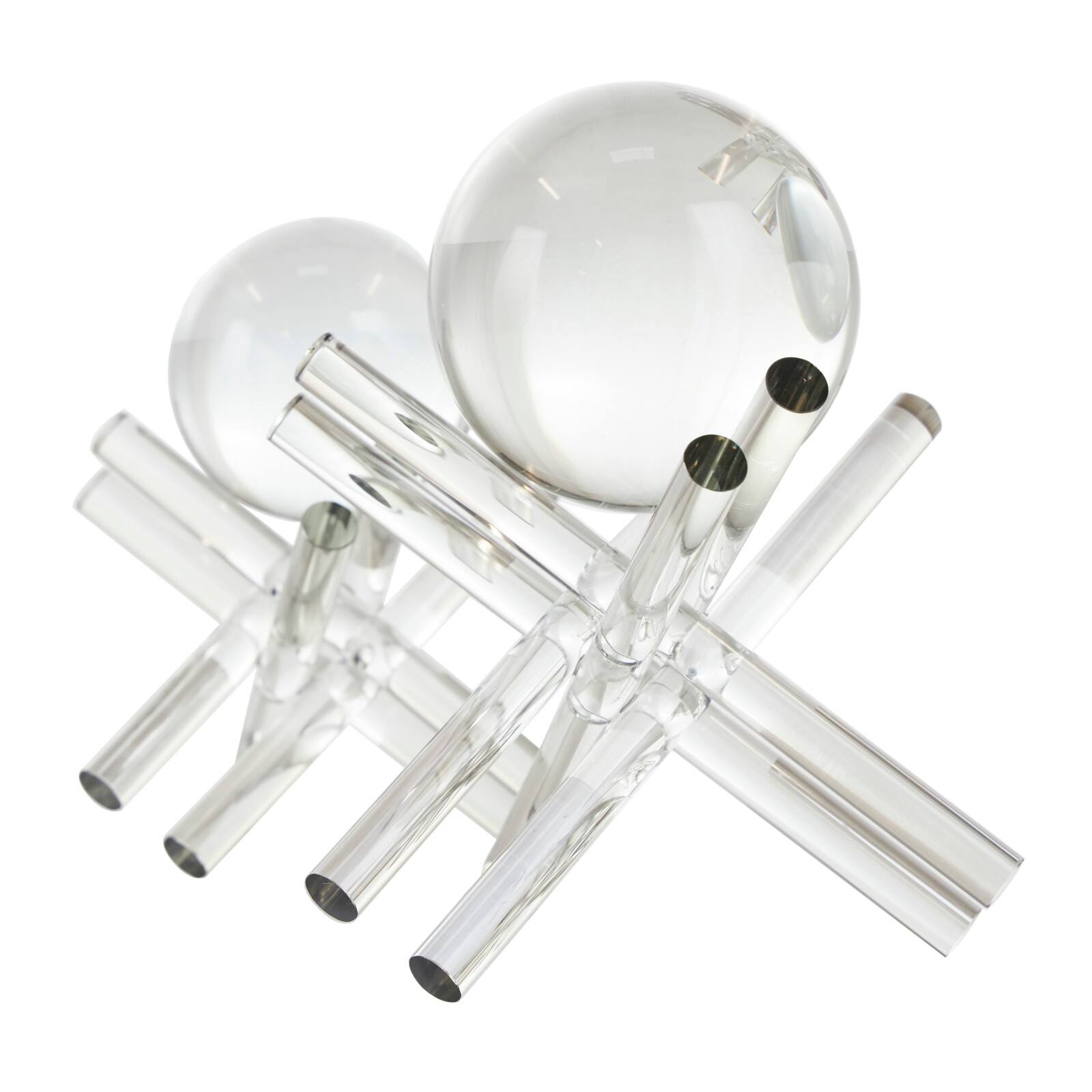 Clear Crystal Abstract Jack Inspired Sculpture with Resting Orbs Tabletop Décor Set