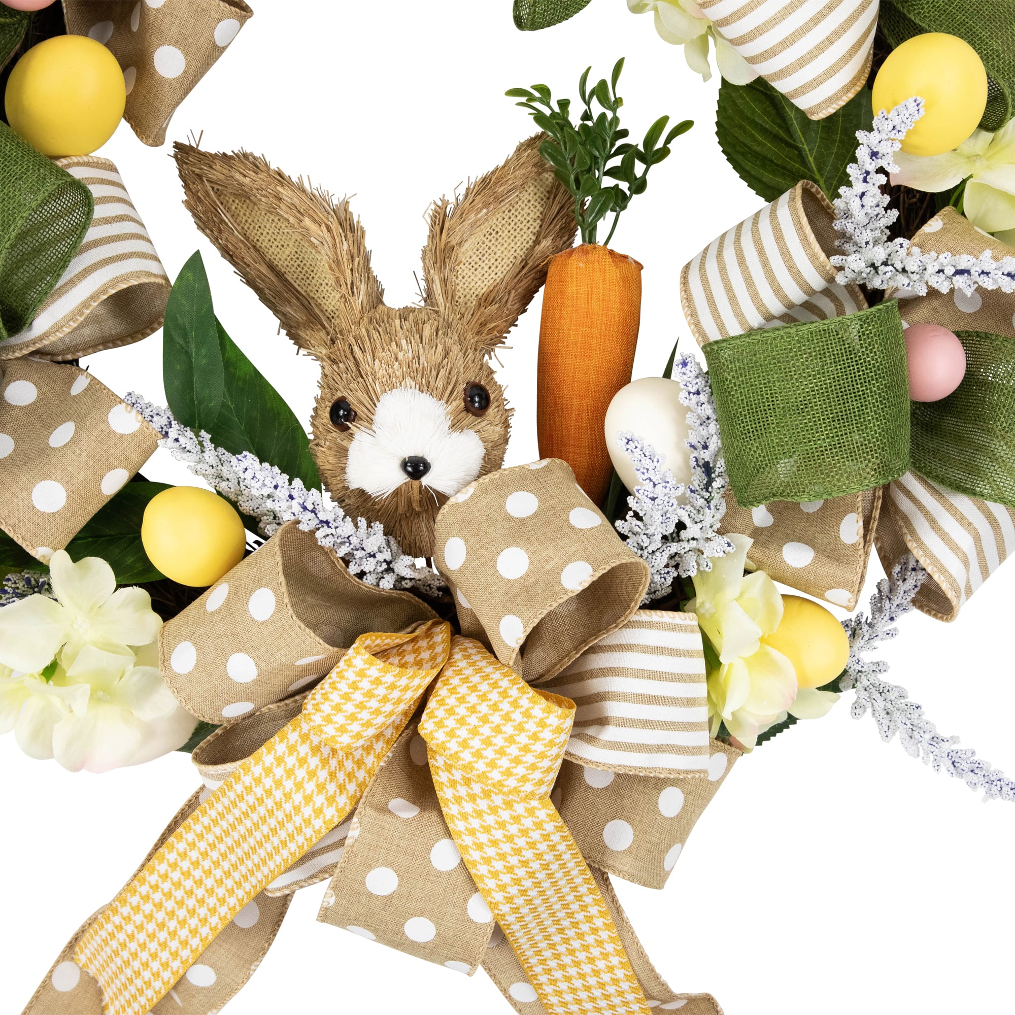 22" Green & Beige Bunny & Bows Floral Easter Wreath
