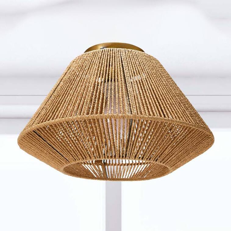 Hello Honey® 13.8" Coastal Ceiling Lamp with Natural Paper Rope Shade and Iron Base