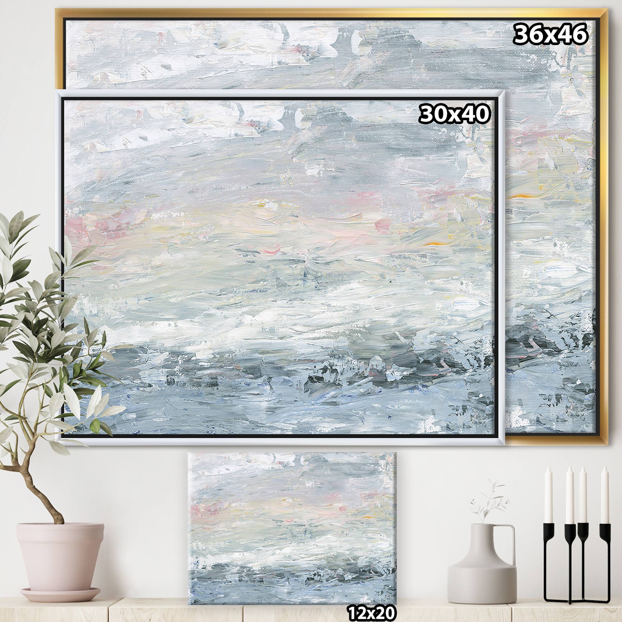 Designart - Gray Handpainted Abstract Watercolor II - Contemporary Canvas in Gold Frame